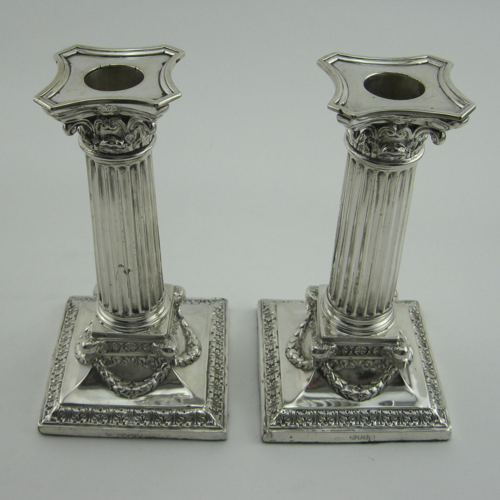 Pair of Late Victorian Corinthian Column Silver Candlesticks (1 of 8)