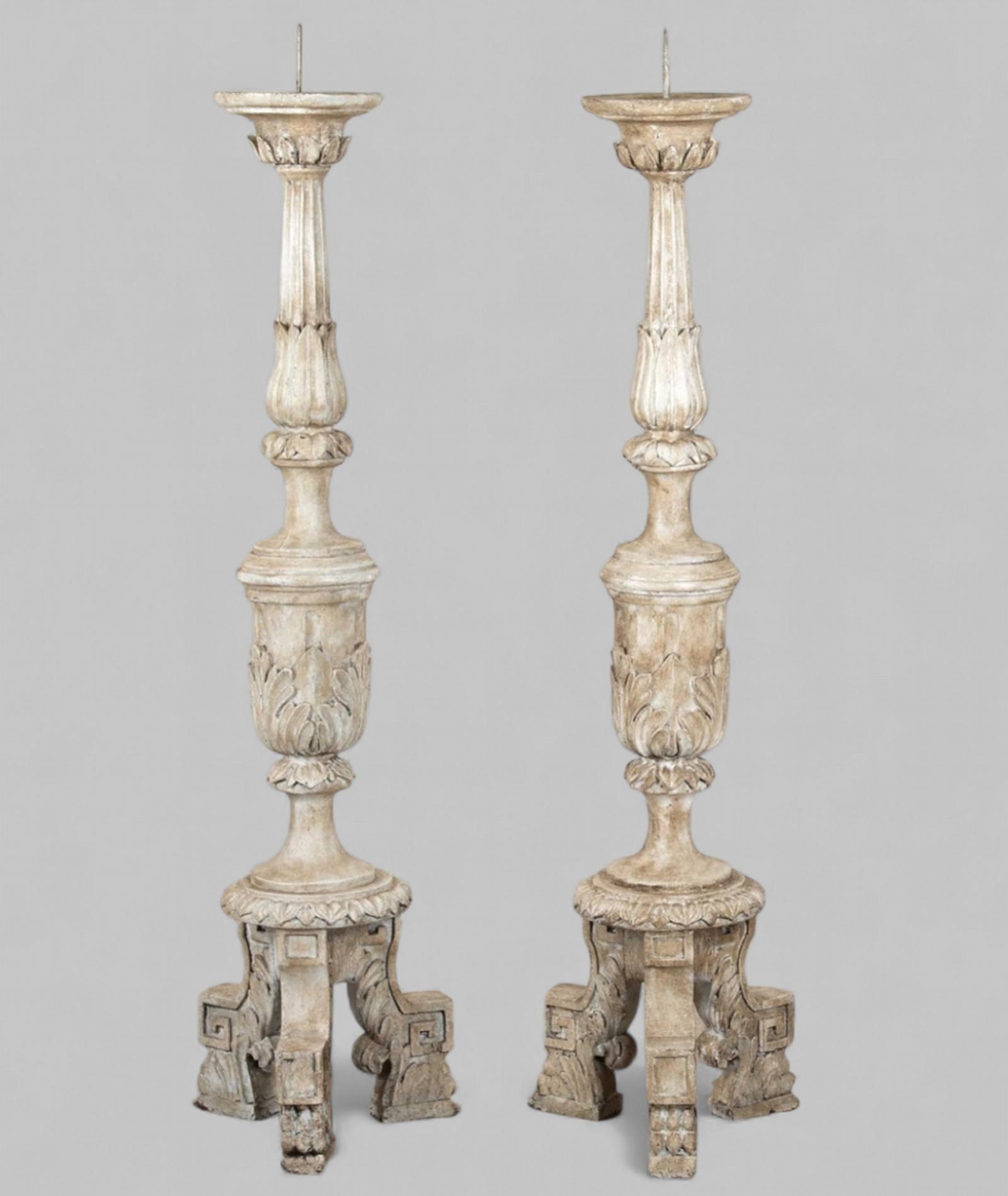 A Highly Decorative Pair of French Wooden Candle Holders (1 of 5)