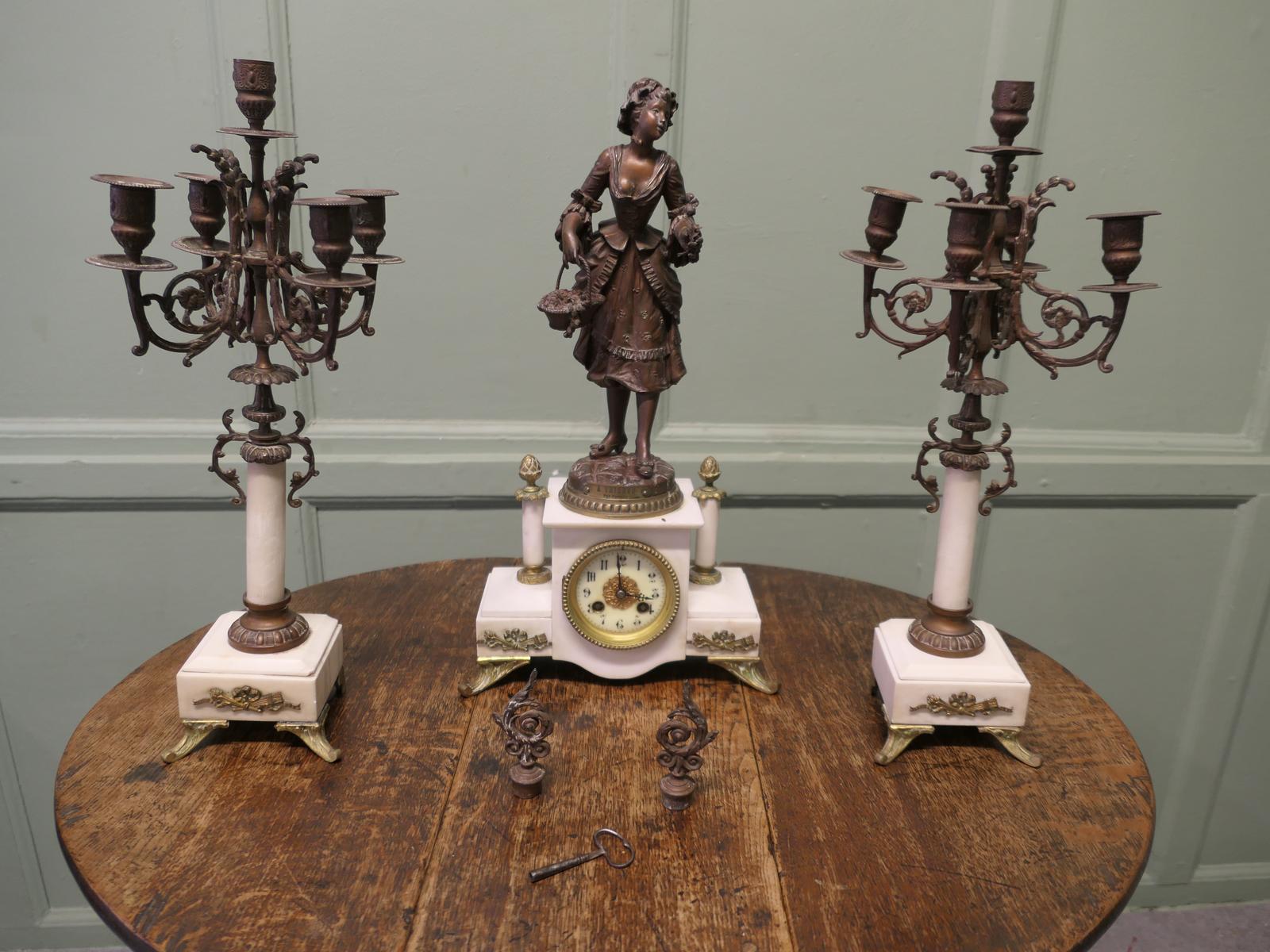 19th Century French Signed Bronze Clock & Garniture (1 of 7) 19th Century French Signed Bronze Clock & Garniture (1 of 7)
