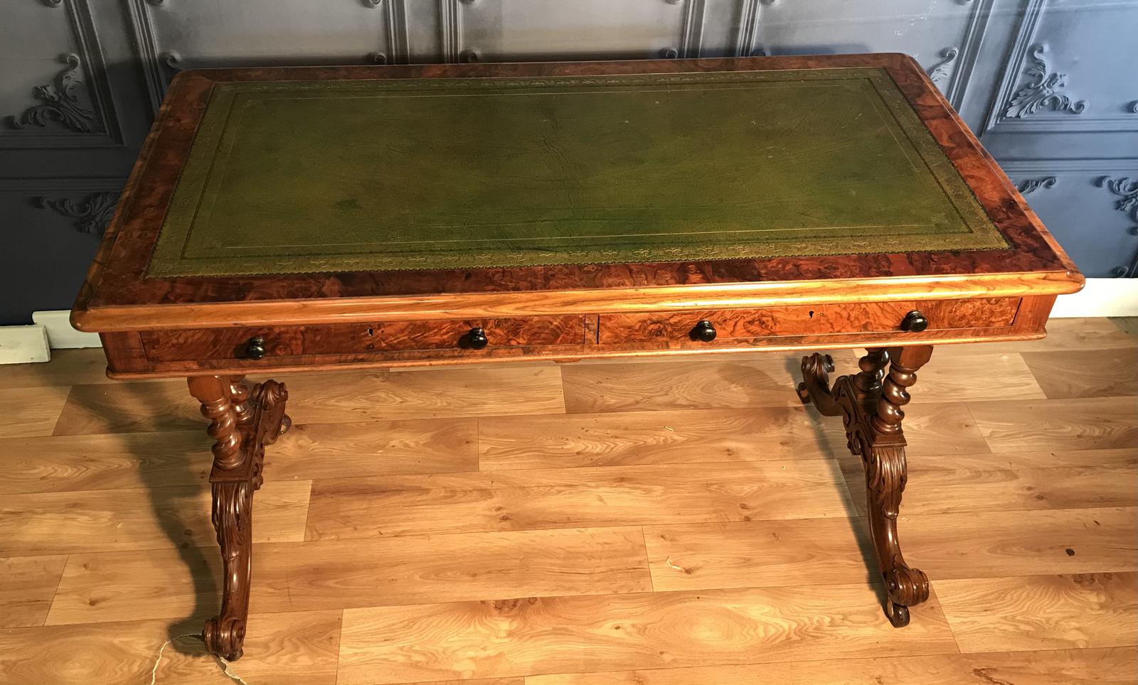 Victorian Burr Walnut Library Table (1 of 1)