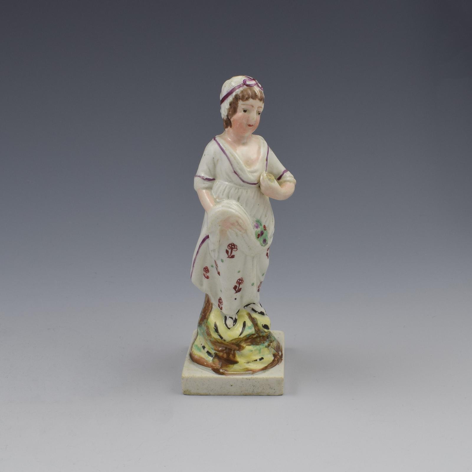 Staffordshire Pearlware Pottery Figure Girl Flower Seller c.1810 (1 of 10)