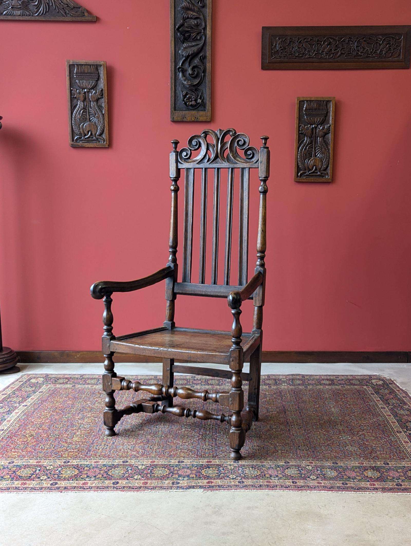 Antique 17th Century High Back Walnut Armchair (1 of 10)