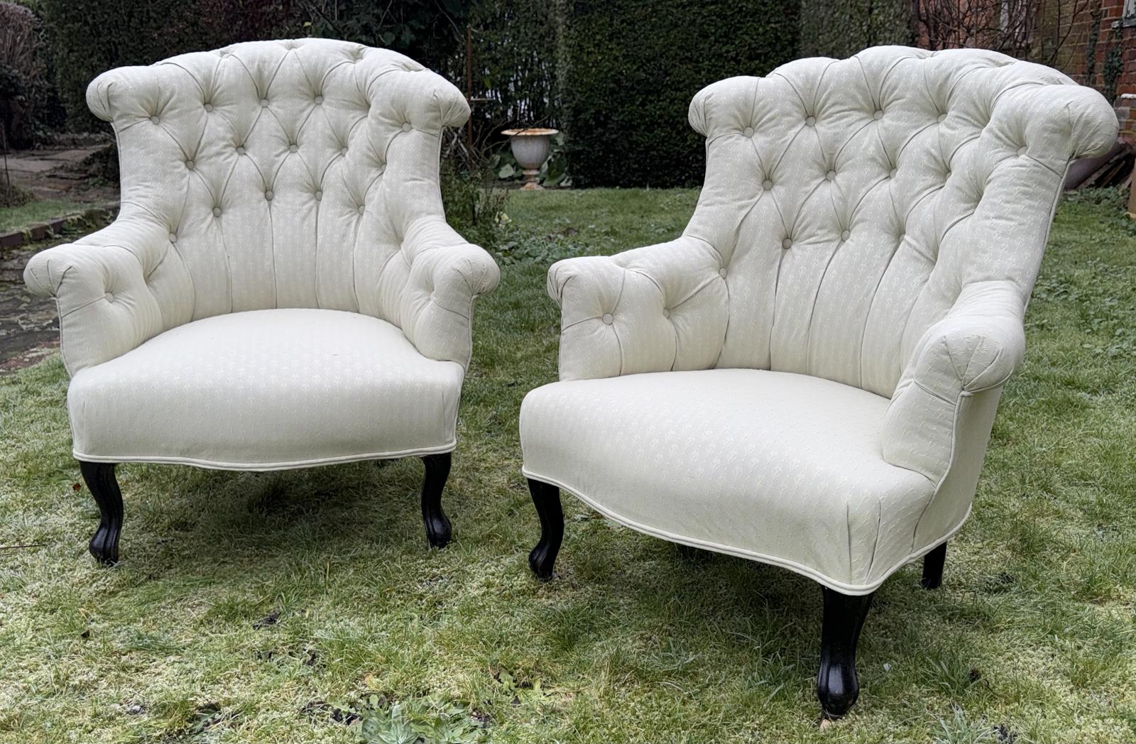 Pair of Scroll Back Buttoned Armchairs (1 of 6) Pair of Scroll Back Buttoned Armchairs (1 of 6)