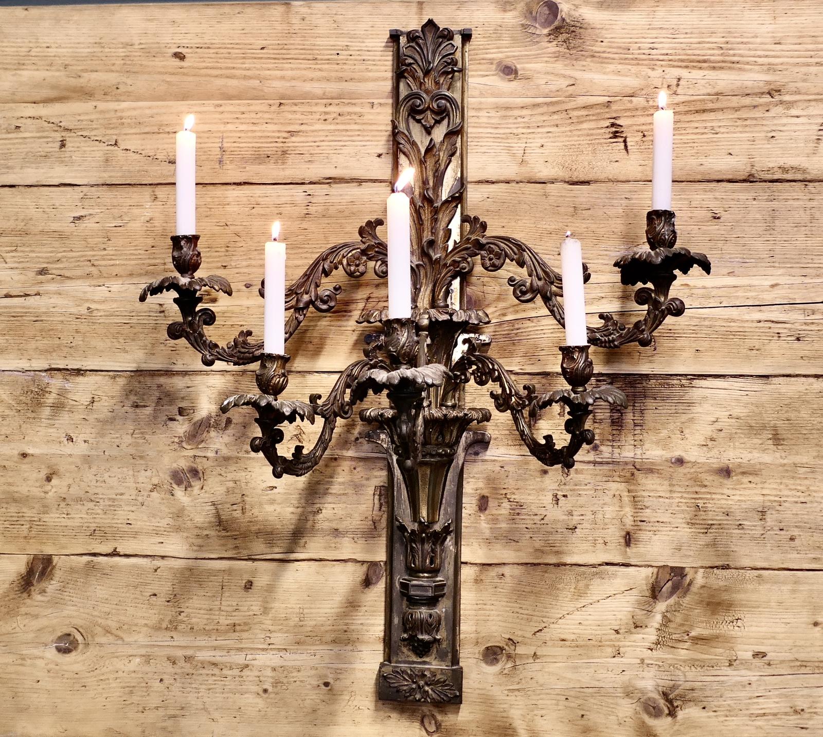 18th Century 5 Branch Bronze Wall Sconce Candelabra (1 of 7)