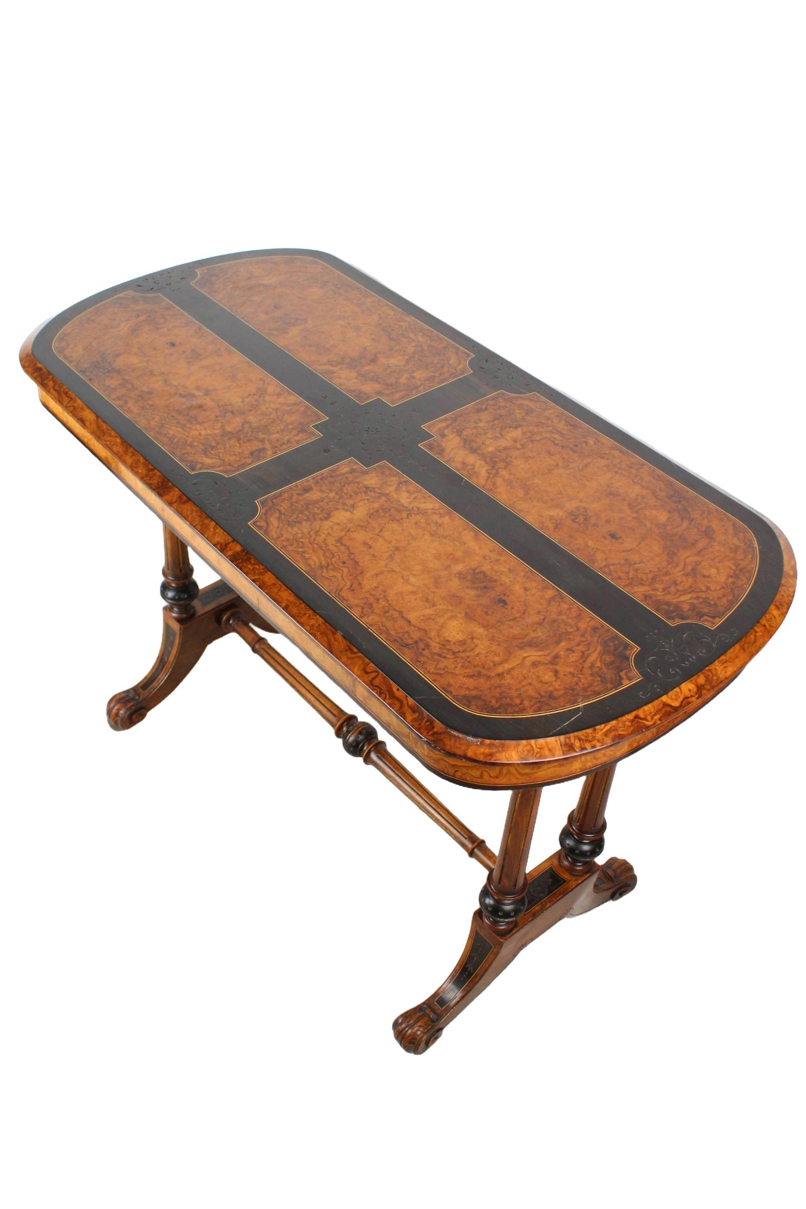 Victorian Burr Walnut Stretcher Table (1 of 13)
