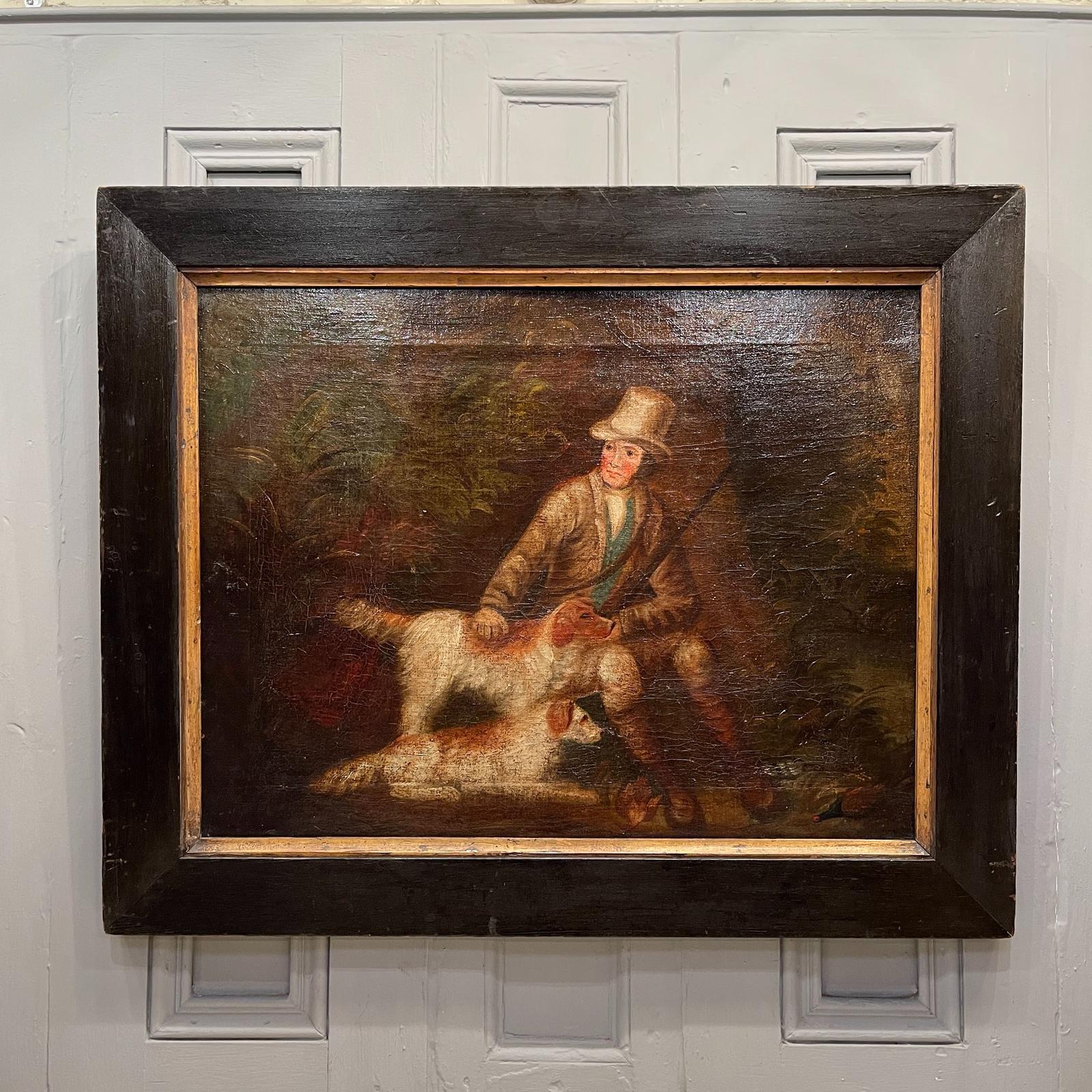 Large Antique Georgian Oil Painting Study of Sportsman and Hunting Dogs - Circle of George Morland (1 of 10)