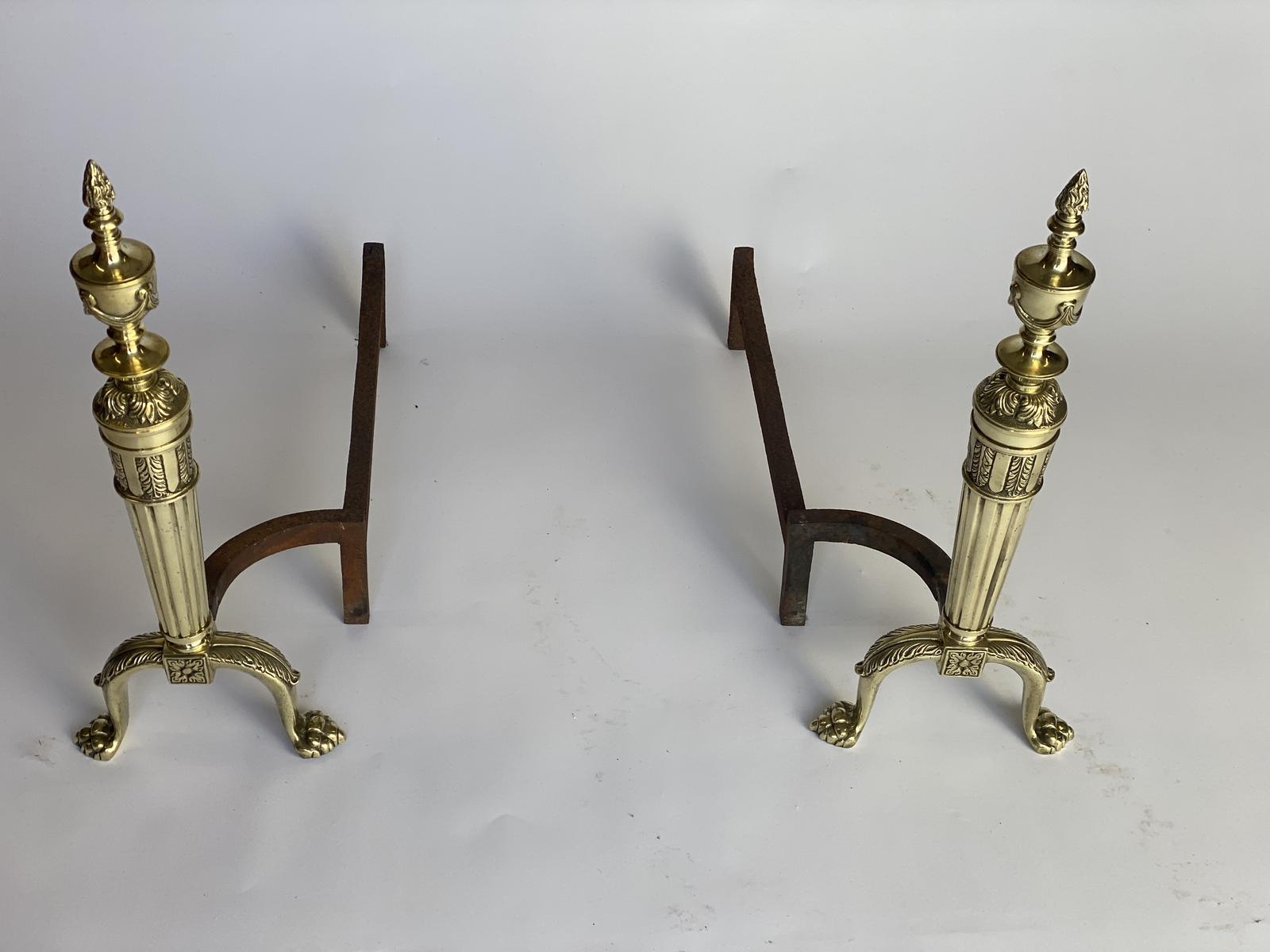 Pair Regency Brass & Iron Fire Dogs / Andirons (1 of 7)