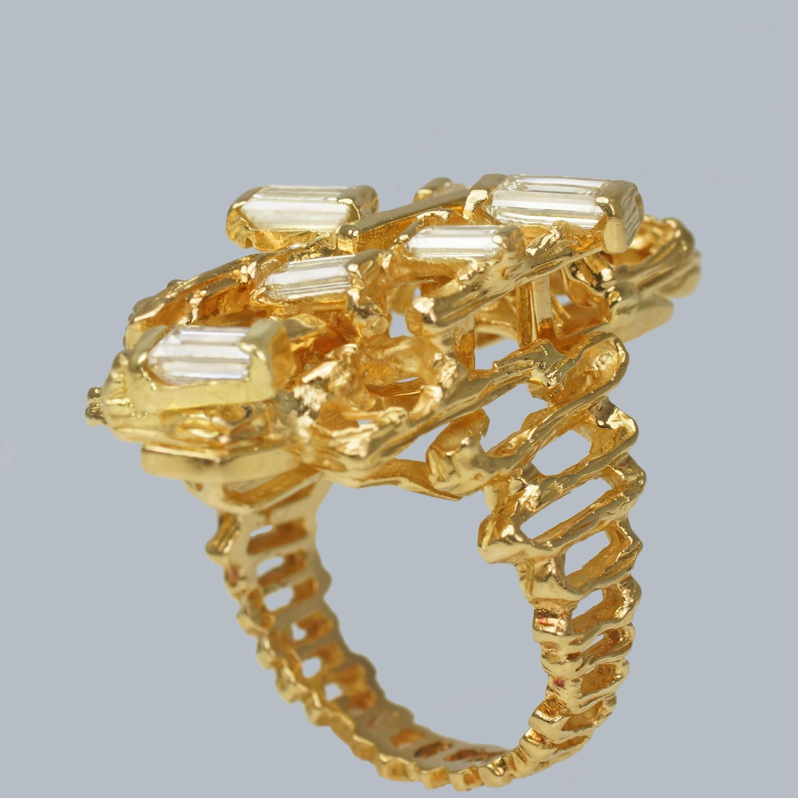 Kutchinsky Baguette Diamond Ring 18ct Gold Abstract Vintage Ring London 1971 (1 of 9)