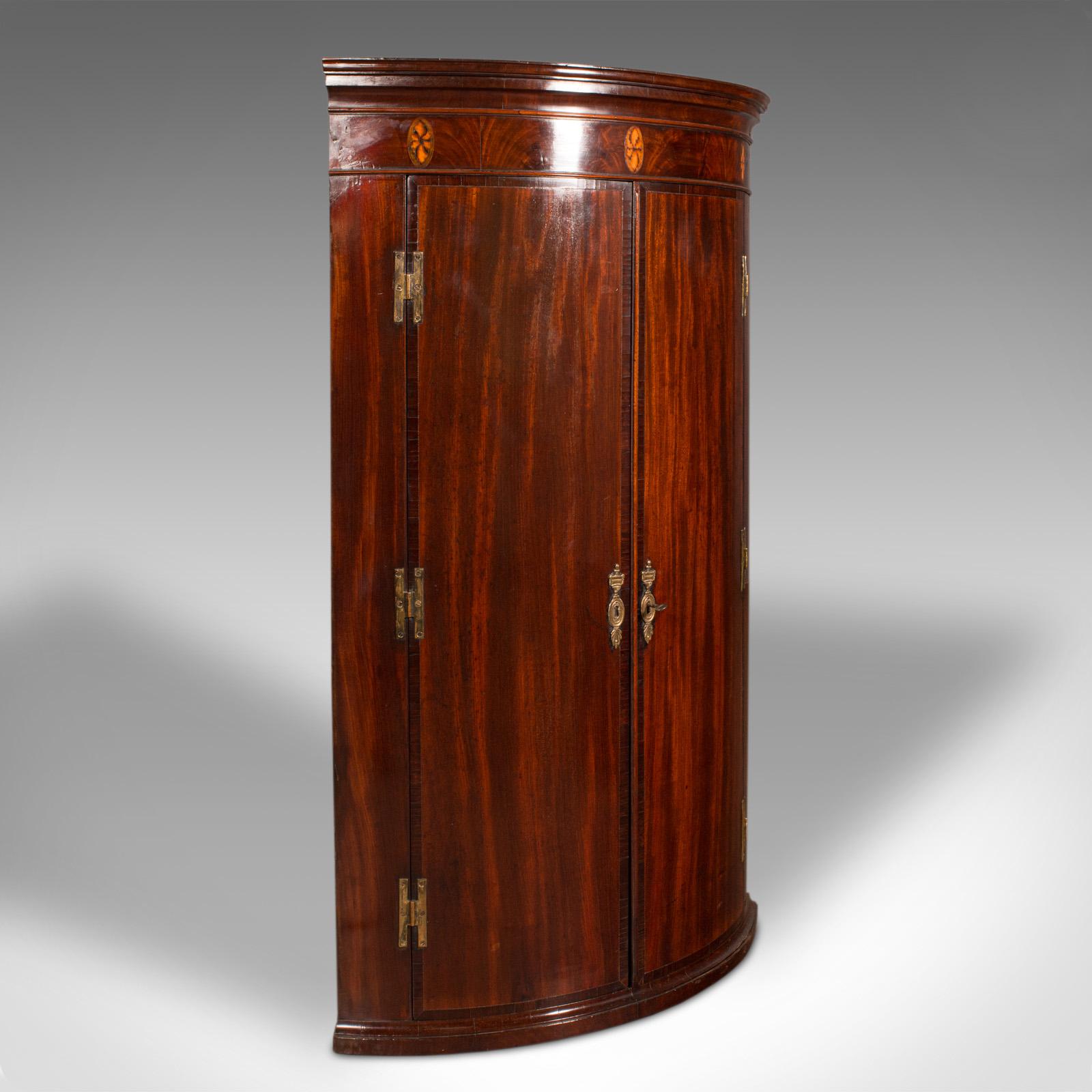 Antique Bow Front Corner Cabinet, English, Wall Cupboard, Georgian c.1780 (1 of 12)