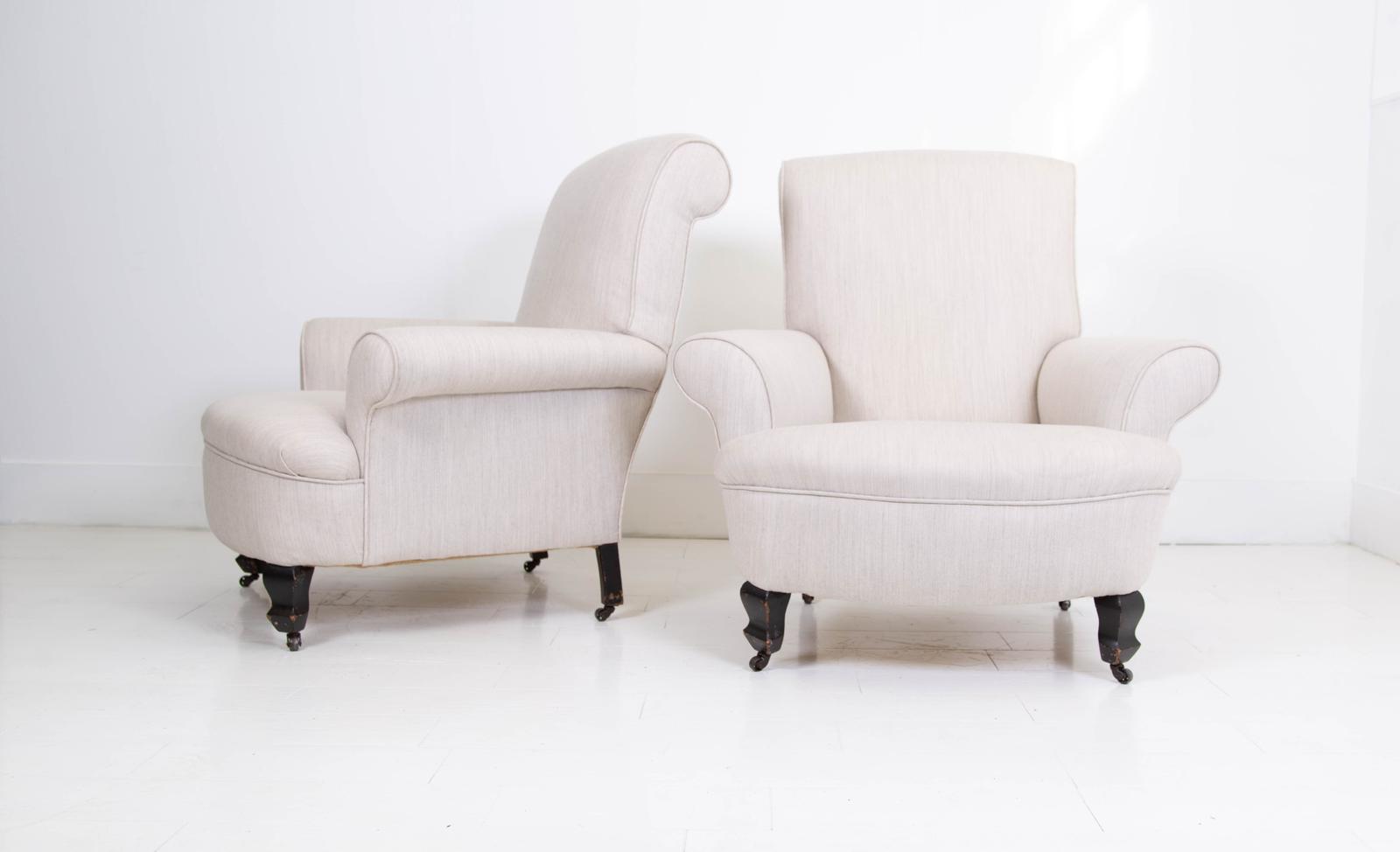 Handsome Pair of English Victorian Scroll Back Armchairs (1 of 17) Handsome Pair of English Victorian Scroll Back Armchairs (1 of 17)