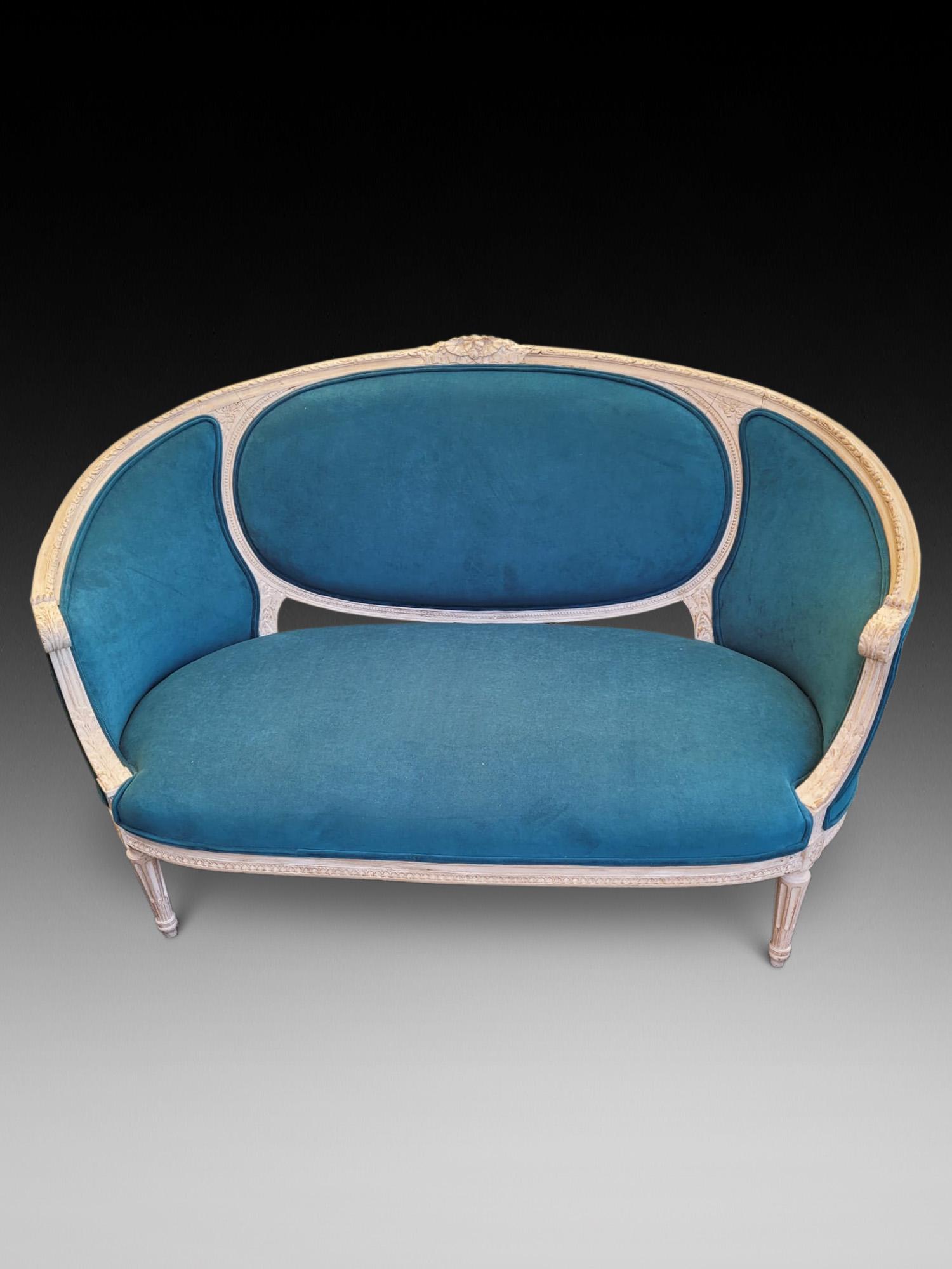 19th Century Blue Velvet Sofa (1 of 4)