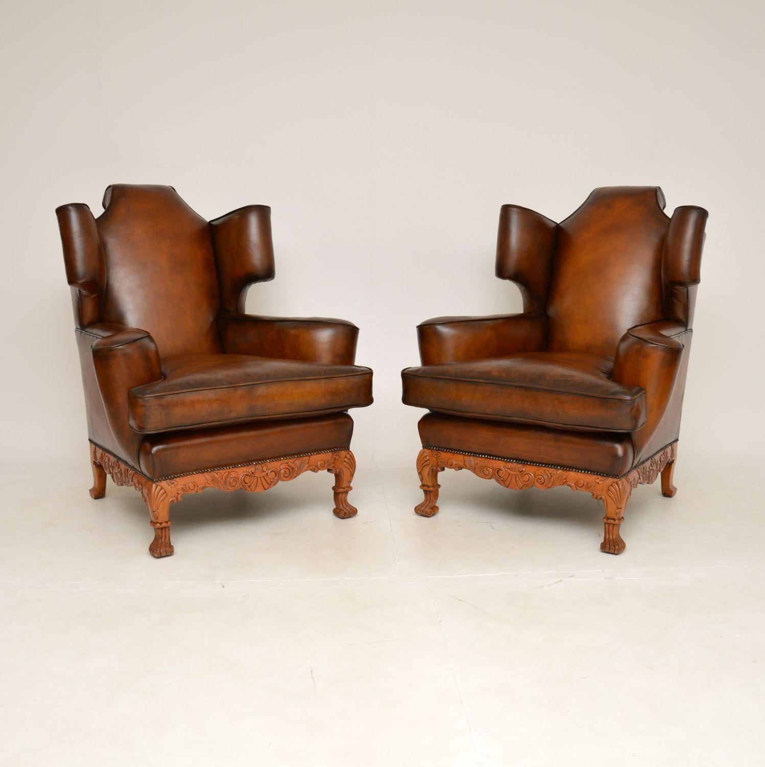 Pair of Antique Leather Wing Back Armchairs (1 of 10) Pair of Antique Leather Wing Back Armchairs (1 of 10)