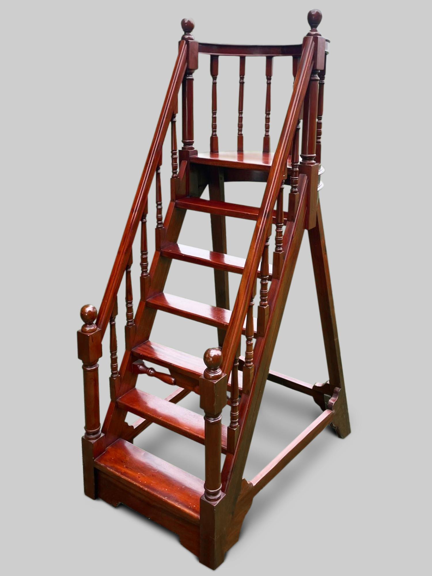 Georgian Style Carved Mahogany Library Steps (1 of 4)