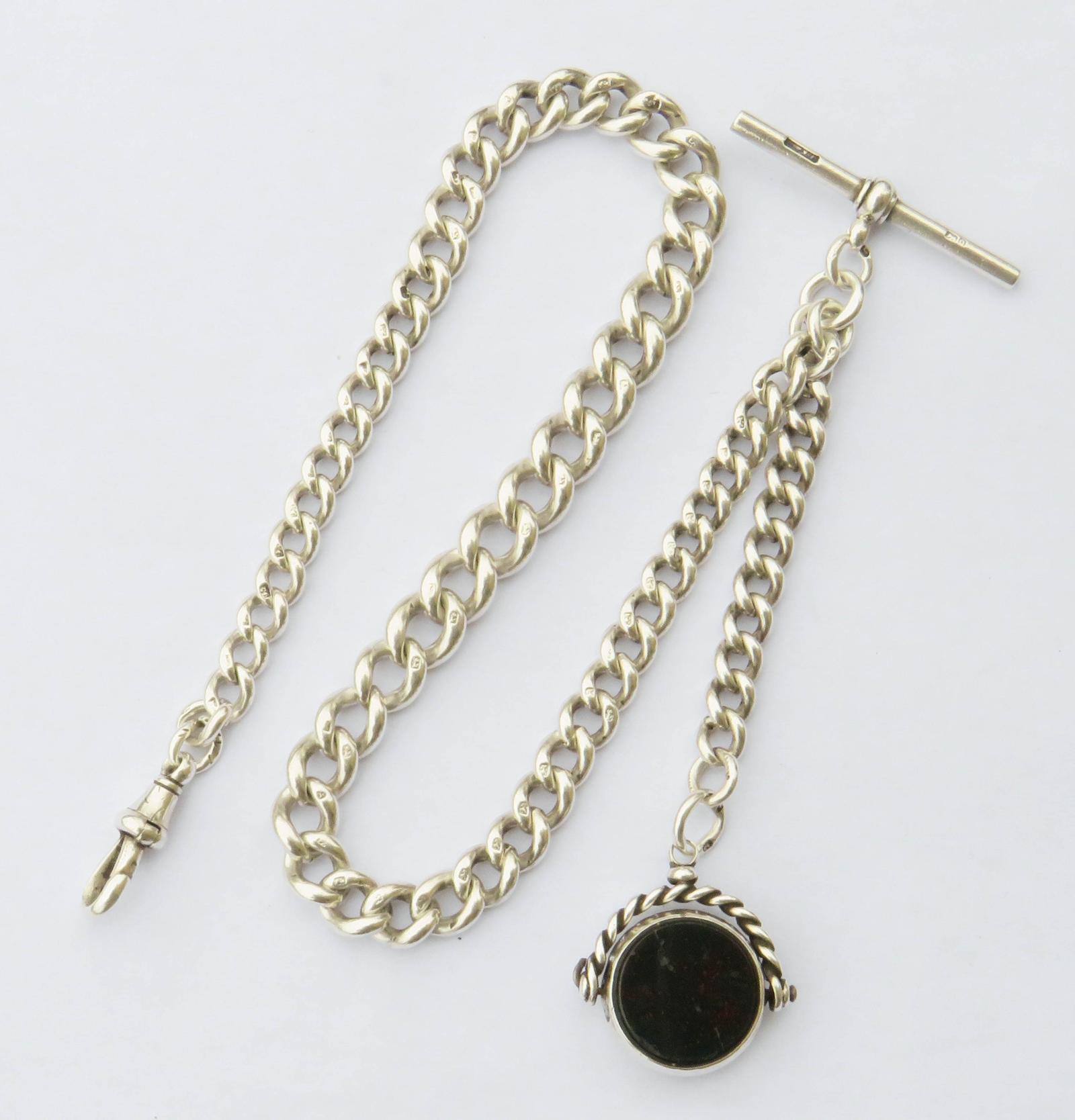 Antique Silver Watch Chain and Swivel Fob (1 of 3)