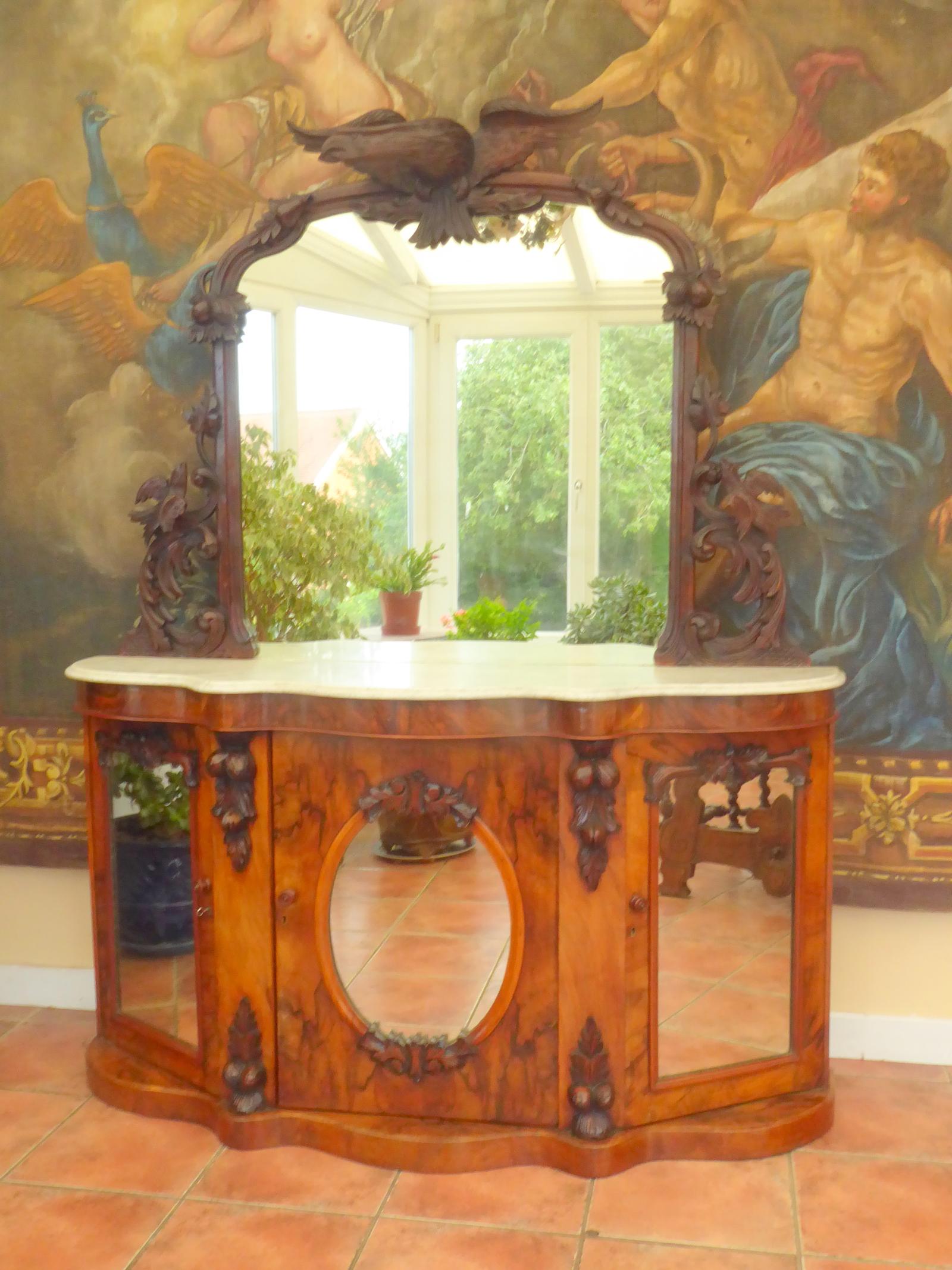 Walnut Chiffonier Carved Eagles Marble Top 1830 (1 of 15)