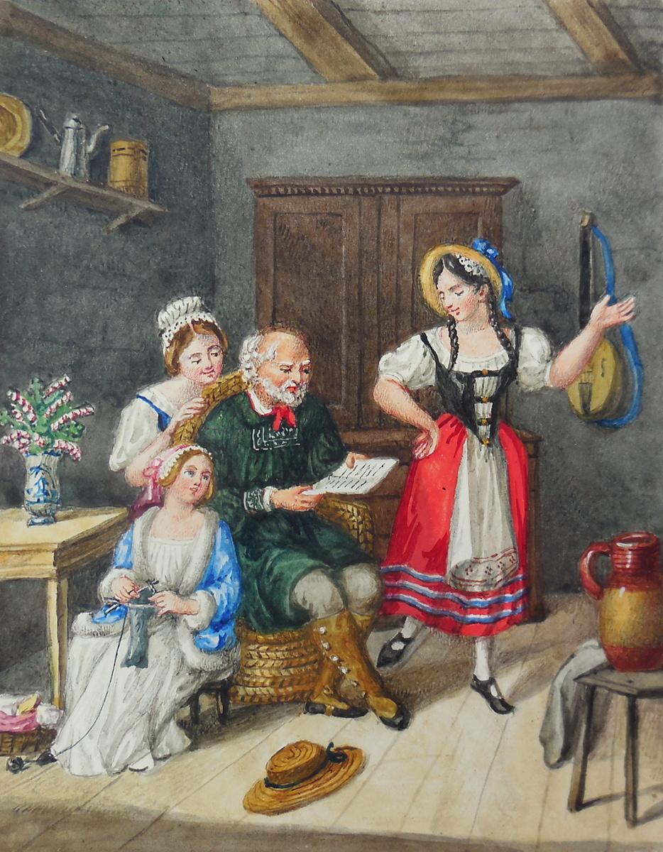 Antique Victorian Illustration Painting Domestic Scene C1870 (1 of 8) Antique Victorian Illustration Painting Domestic Scene C1870 (1 of 8)