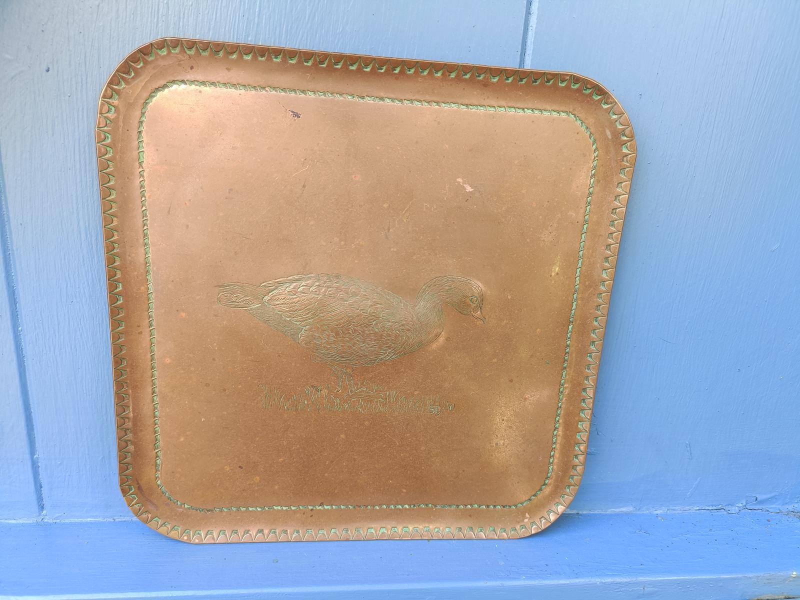 Copper Tray with Central Repoussé Red Breasted Goose Motif (1 of 3) Copper Tray with Central Repoussé Red Breasted Goose Motif (1 of 3)