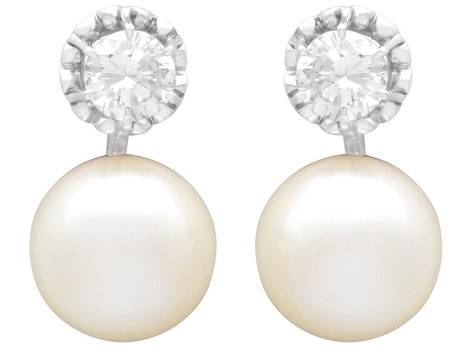 Vintage Cultured Pearl & 1.07ct Diamond, Platinum Earrings c.1950 (1 of 14)