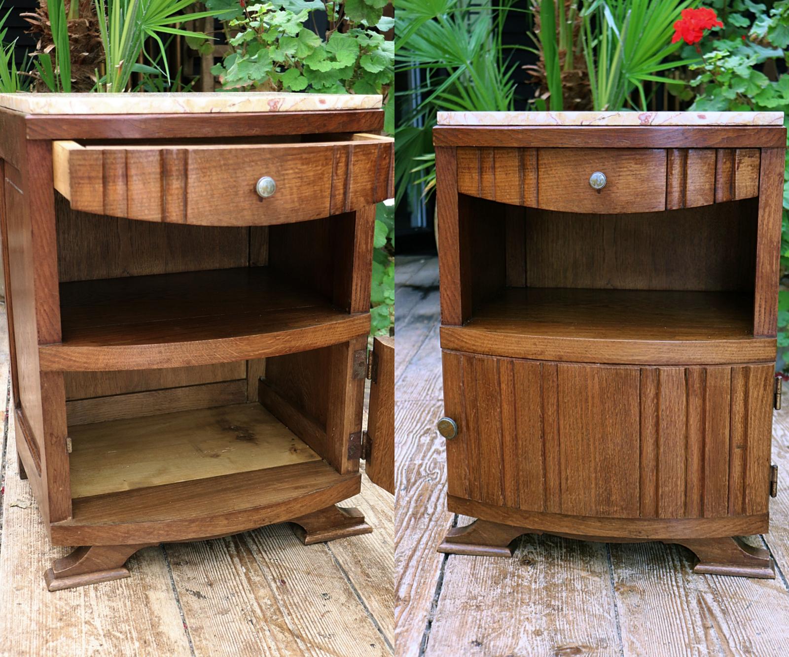 Superb! Old French Art Deco Marble & Oak Single Bedside Cabinet / Table (1 of 13)