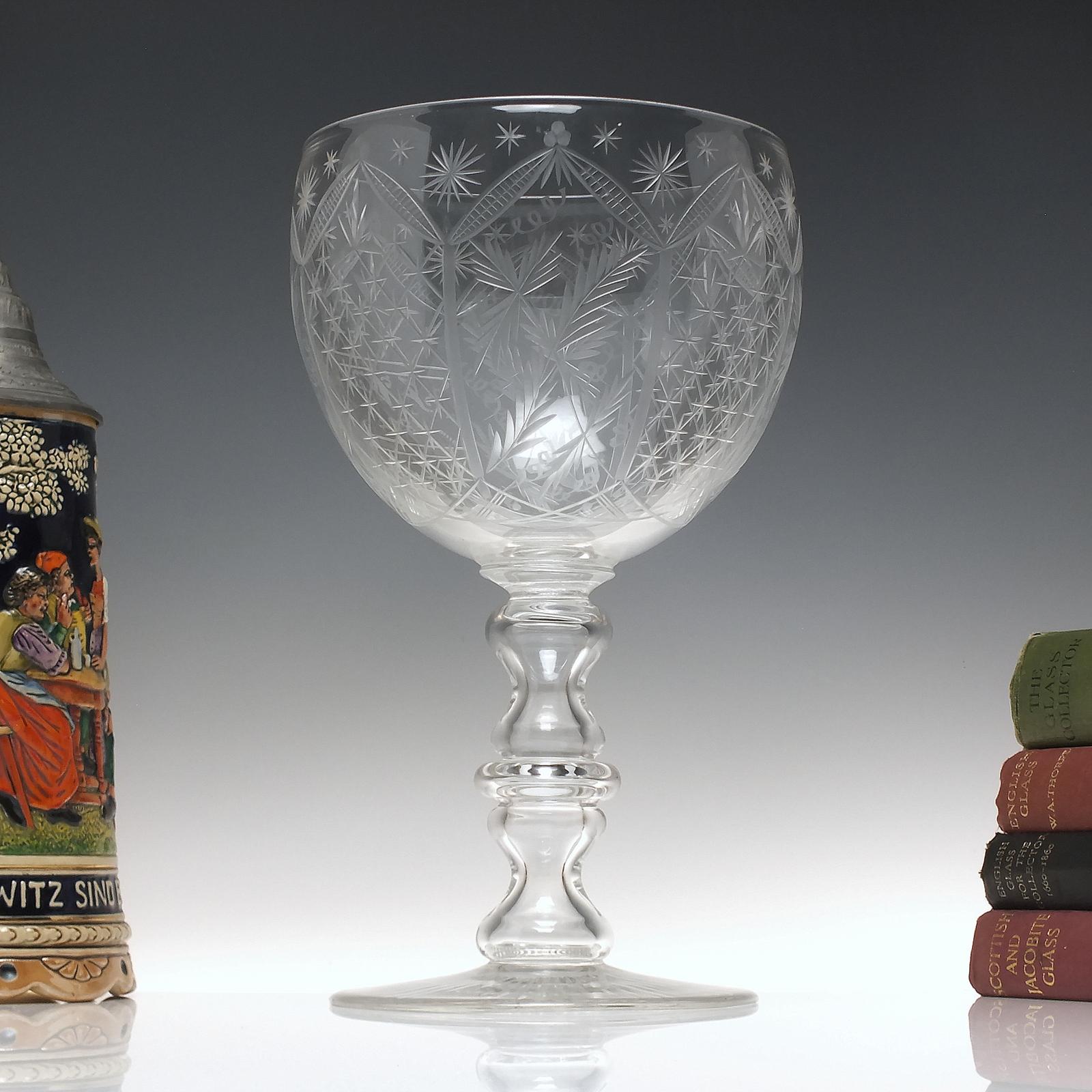 Antique 19th Century Engraved Glass Punch Bowl C1884 (1 of 8)