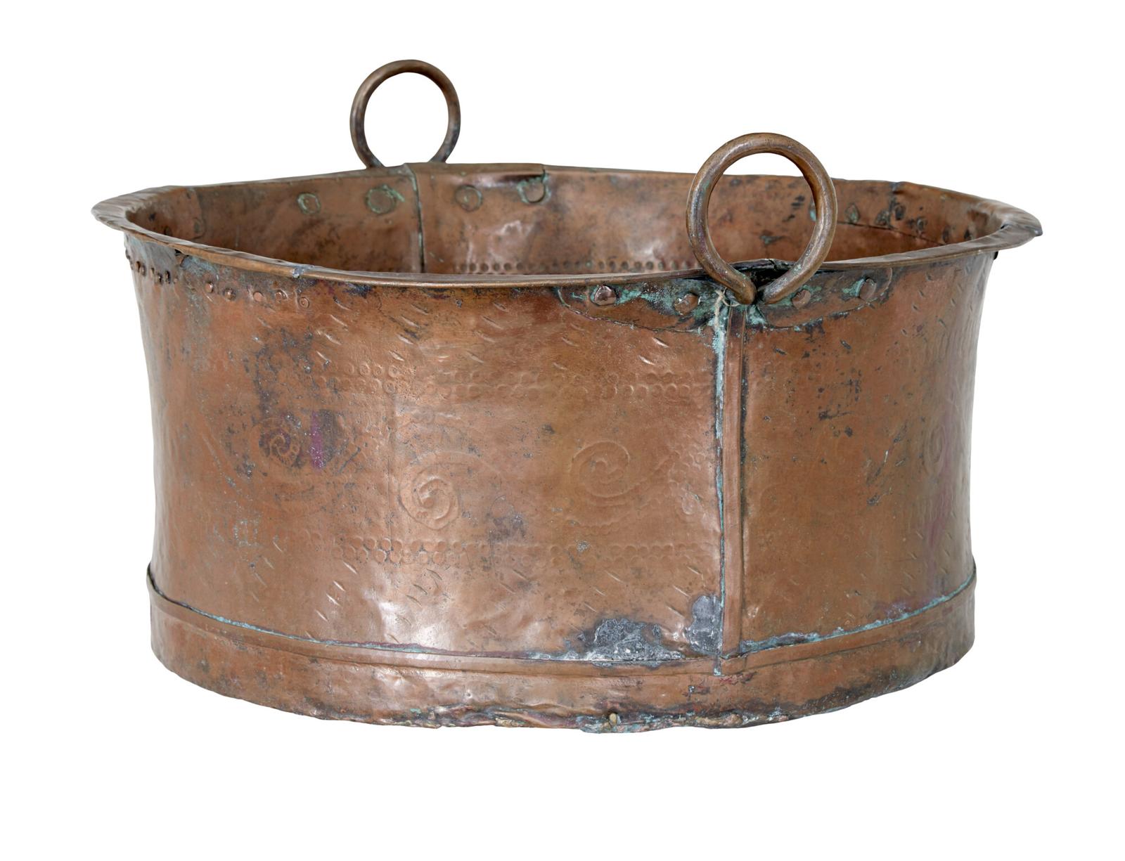 19th Century Embossed Brass Copper Cooking Pot (1 of 8)
