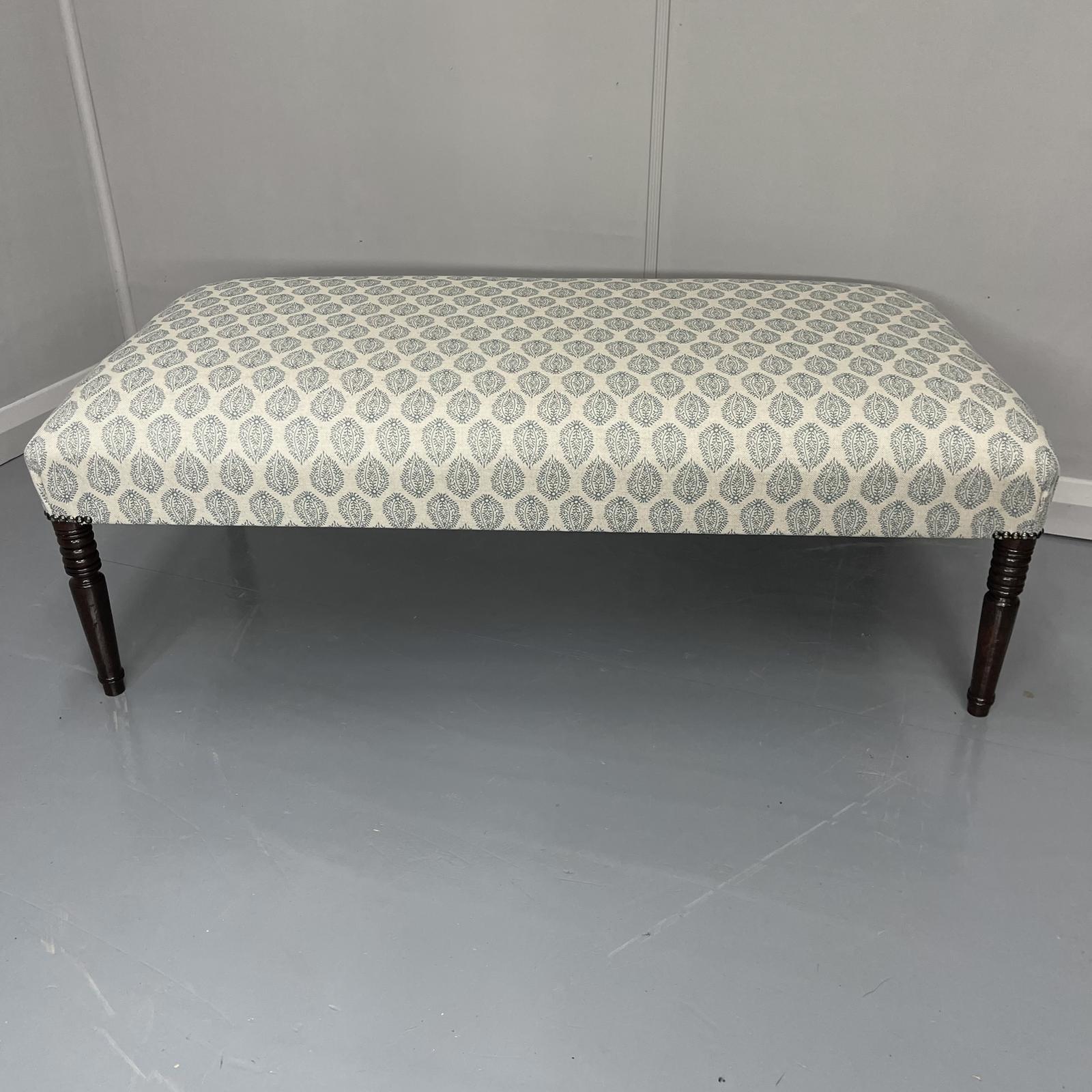 Regency Footstool with Leaf Motif Linen (1 of 8) Regency Footstool with Leaf Motif Linen (1 of 8)