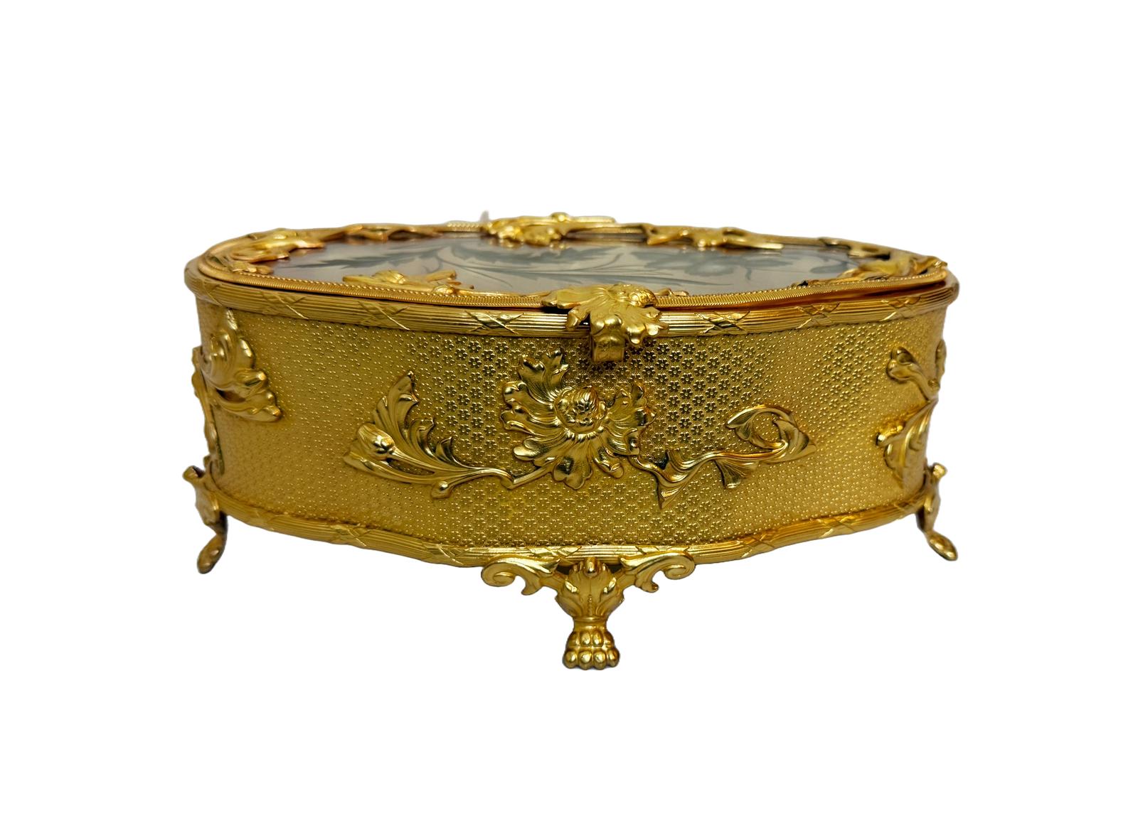 19th Century Gilt Bronze & Etched Glass Jewellery Box (1 of 9) 19th Century Gilt Bronze & Etched Glass Jewellery Box (1 of 9)