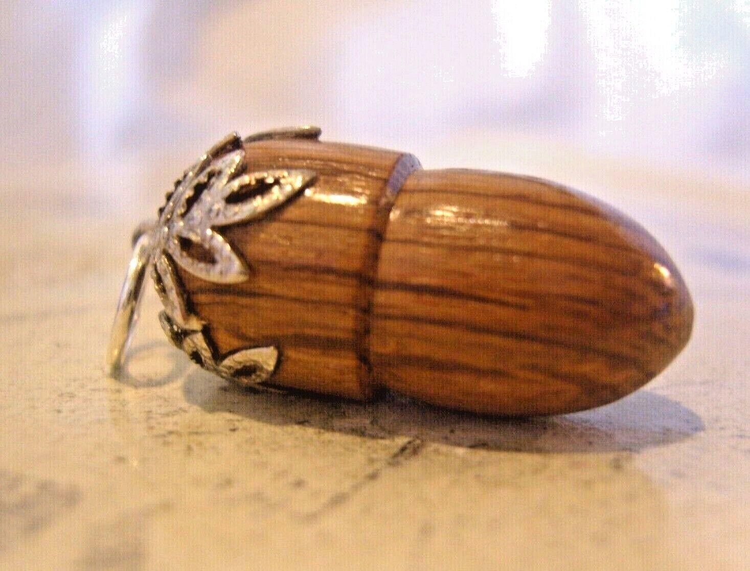 Vintage Pocket Watch Chain Acorn Fob 1970s Large Silver Plated & Brown Wood Fob (1 of 6)