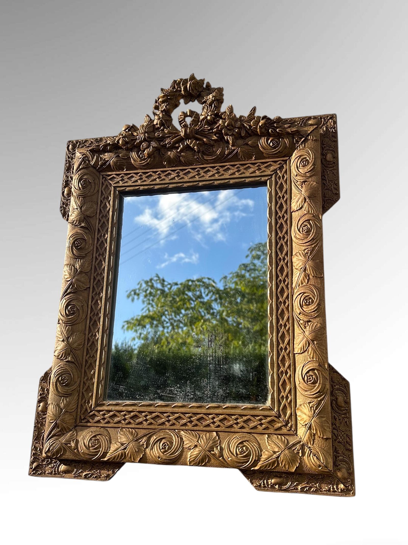 Antique French 19th Century Small Giltwood Gesso Mirror (1 of 9) Antique French 19th Century Small Giltwood Gesso Mirror (1 of 9)