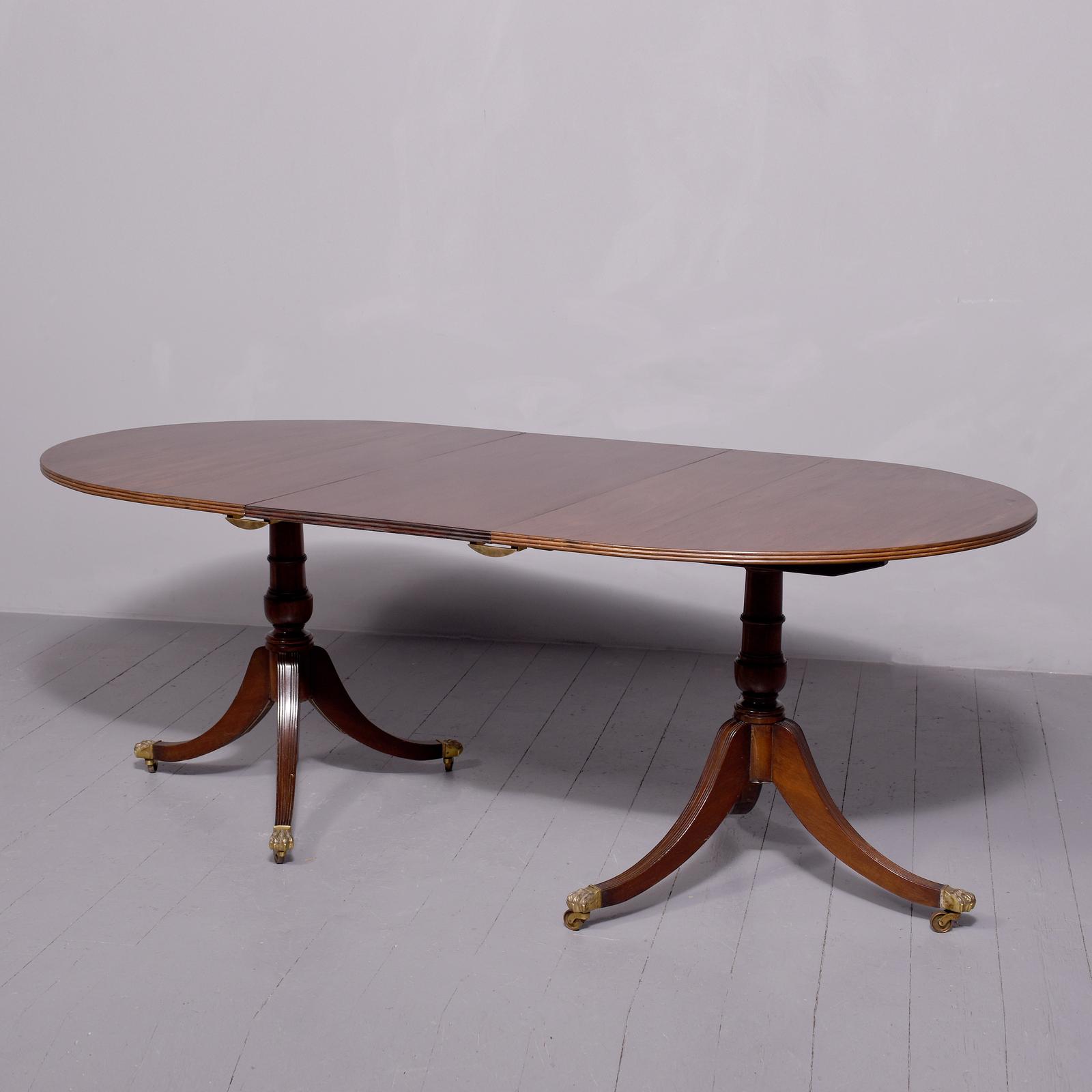 George III Style Pedestal Mahogany Dining Table with Additional Leaf (1 of 11)