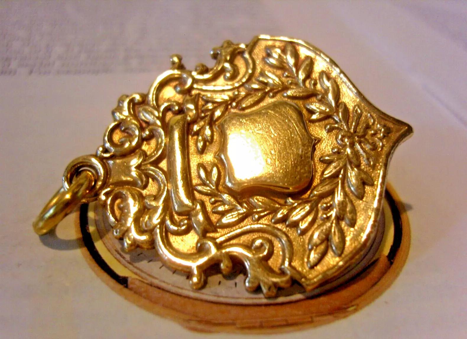 Victorian Pocket Watch Chain Fob 18ct Gold Plated 1890s Big Antique Shield Fob (1 of 9)