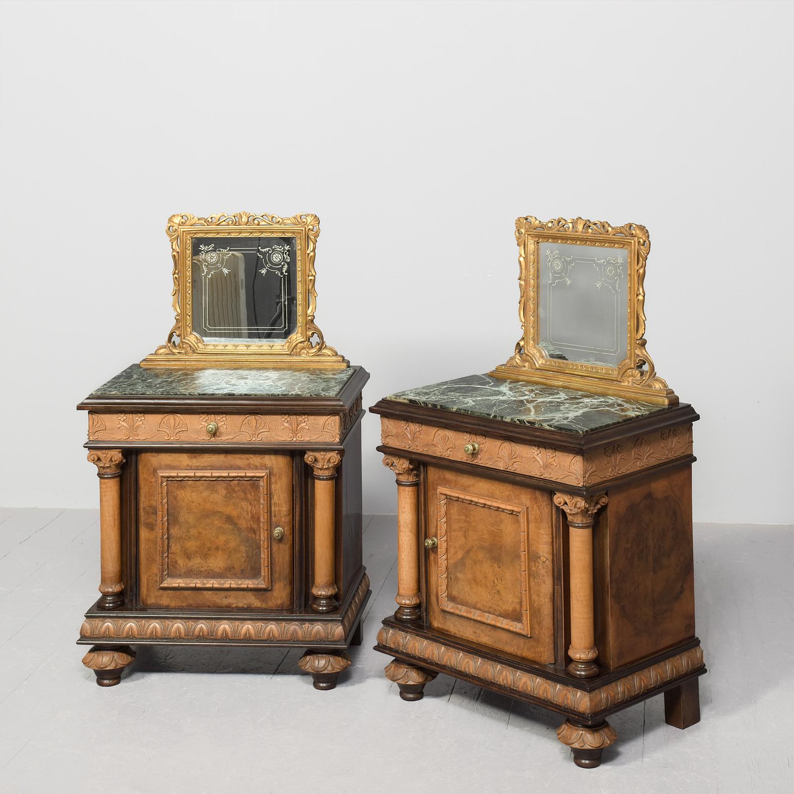 Carved Walnut, Marble & Gilded Bedside Cabinets (1 of 12) Carved Walnut, Marble & Gilded Bedside Cabinets (1 of 12)