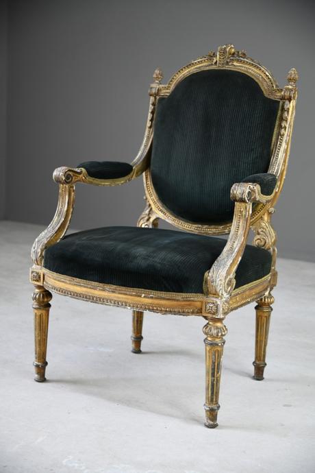 Giltwood & Gesso Fauteuil in Louis XVI Style (1 of 12)