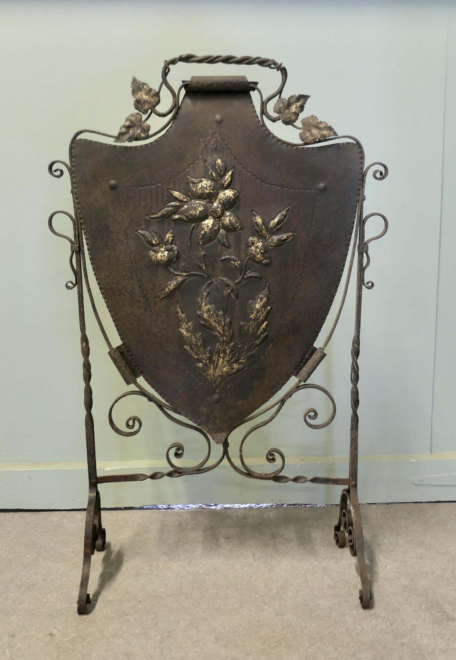 Victorian Arts & Crafts Gothic Shield Iron Fire Screen (1 of 6) Victorian Arts & Crafts Gothic Shield Iron Fire Screen (1 of 6)