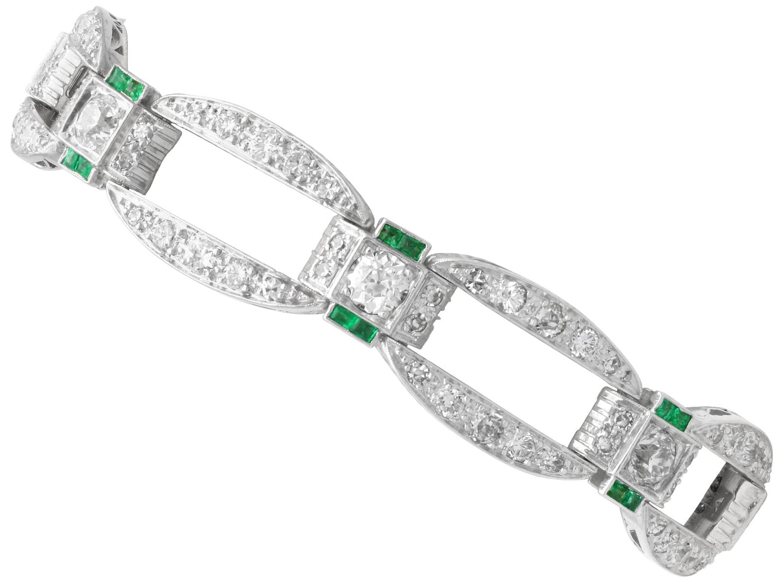 Antique Art Deco 0.32ct Emerald, 6.13ct Diamond & Platinum Bracelet c.1910 (1 of 22)