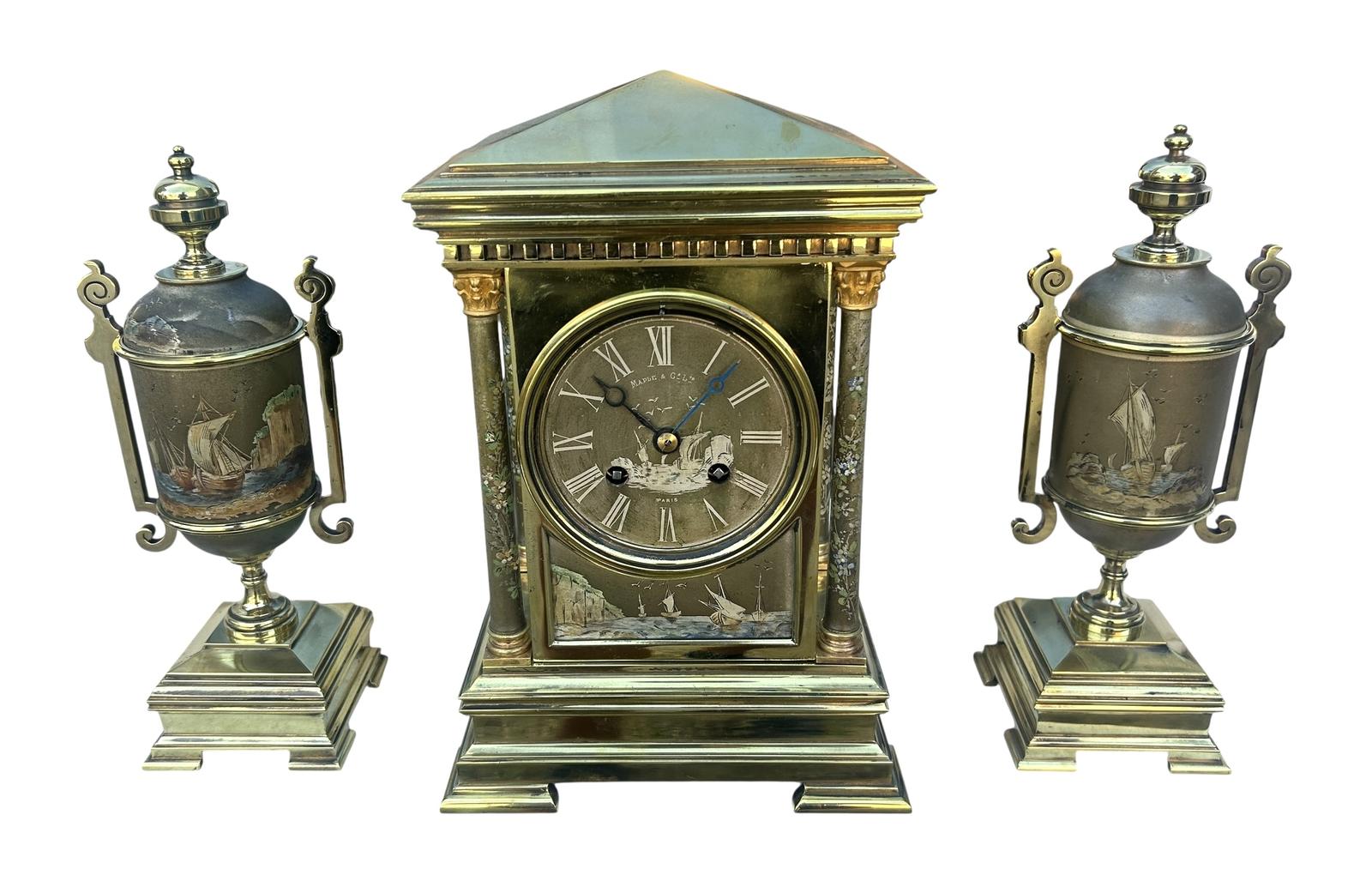 Antique French 8-day Mantel Clock Garniture Set – Maple & Co (1 of 13) Antique French 8-day Mantel Clock Garniture Set – Maple & Co (1 of 13)