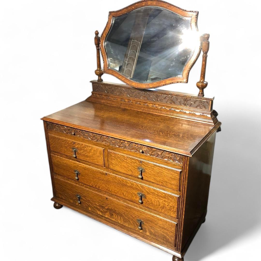 Vintage Oak Dressing Table Chest of Drawers with Mirror 1930s (1 of 15)
