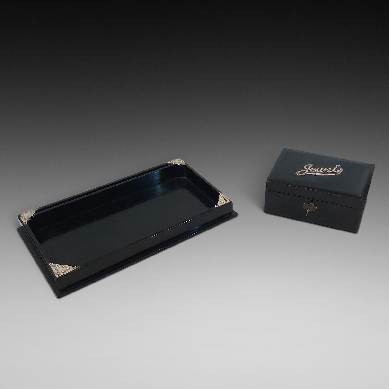 George V Ebonised Jewellery Box & Tray c.1925 (1 of 6)