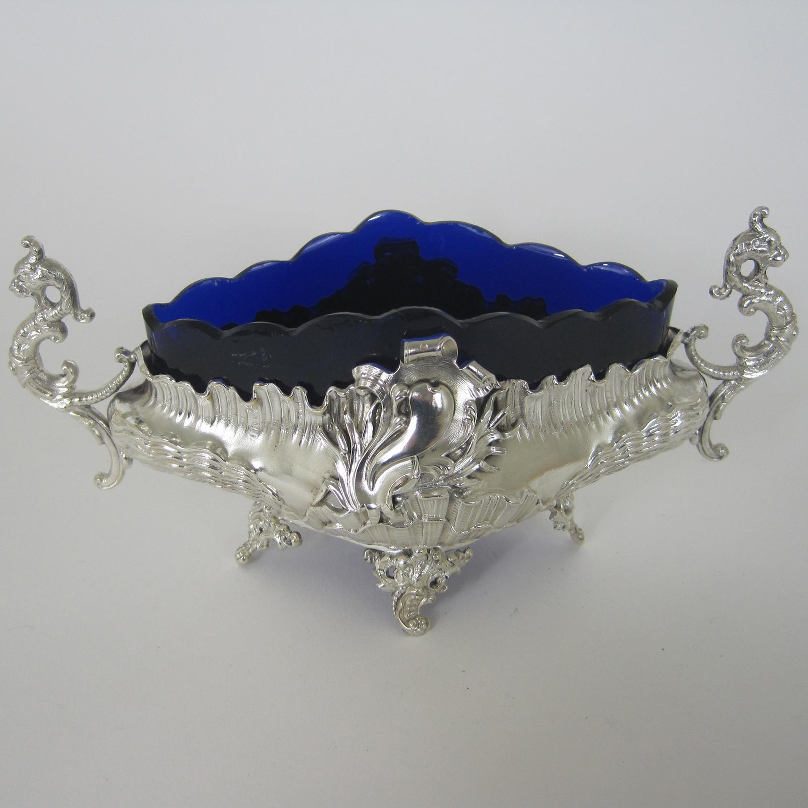 Small Victorian Silver Plated Jardinier with Blue Glass Liner (1 of 8)