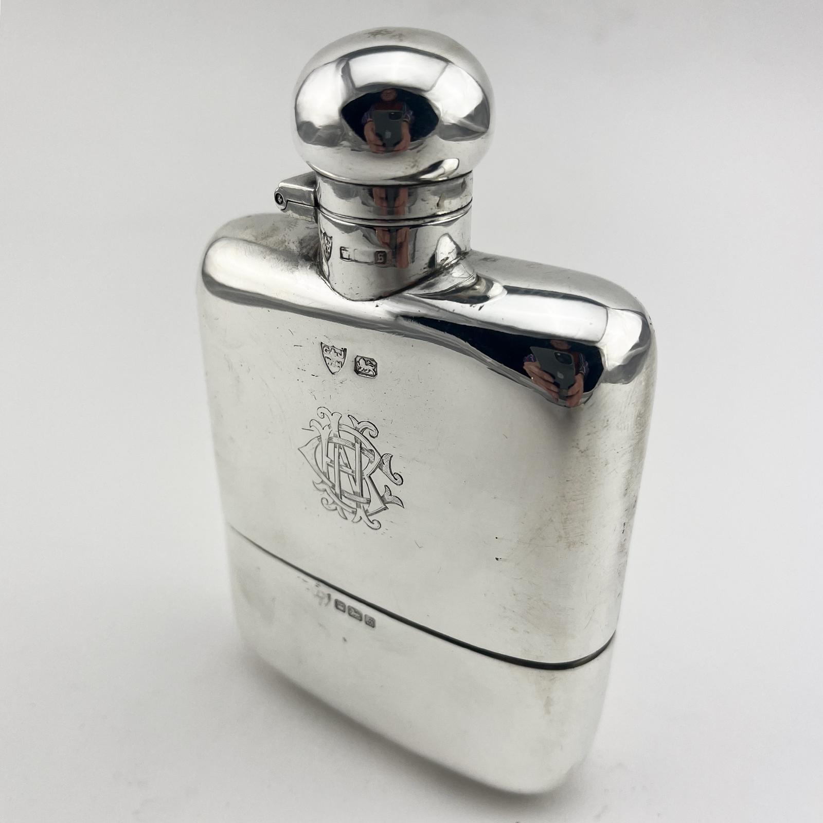 Good Quality Edwardian Sterling Silver Hip Flask (1 of 8) Good Quality Edwardian Sterling Silver Hip Flask (1 of 8)