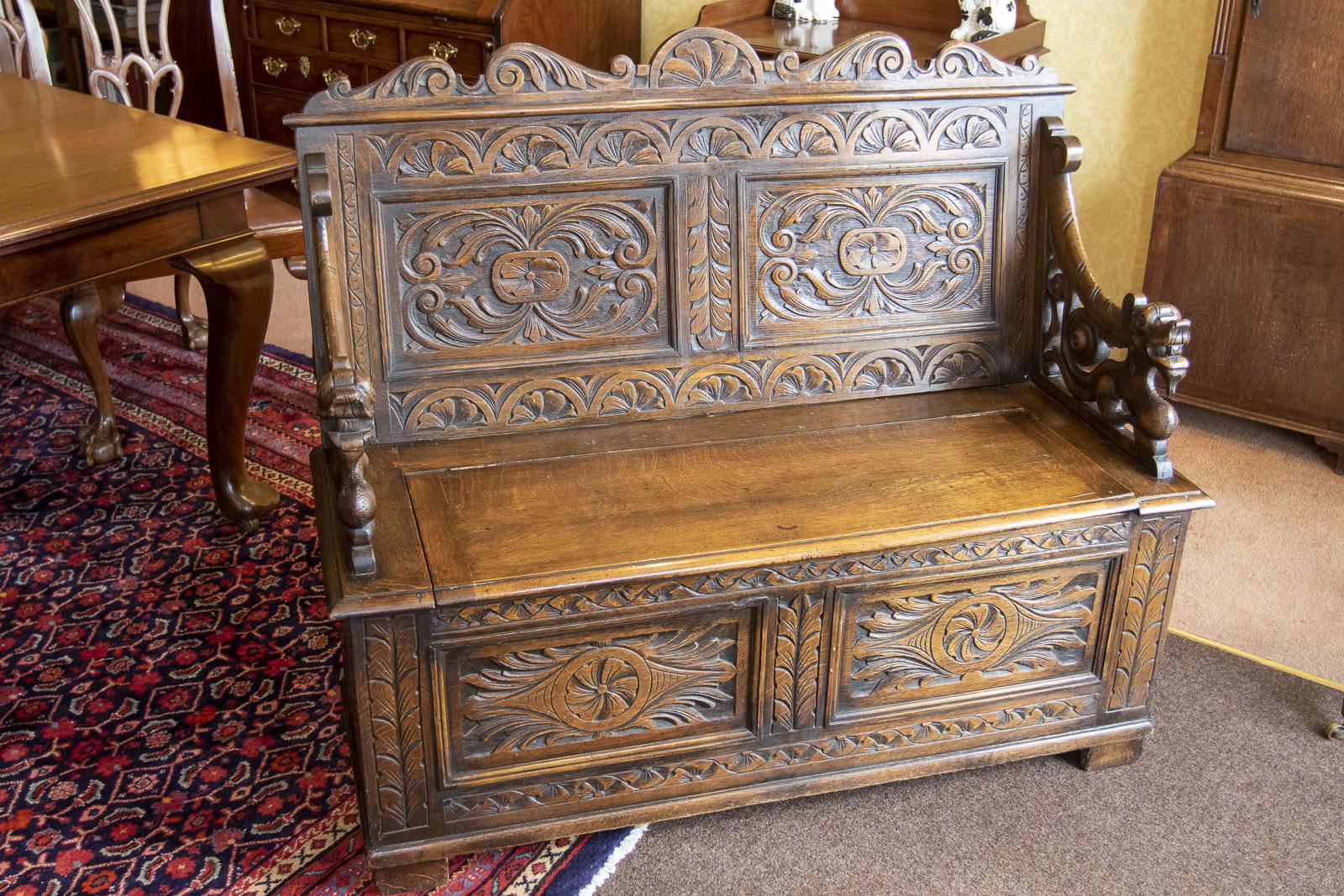 Carved Oak Monk’s Bench (1 of 8) Carved Oak Monk’s Bench (1 of 8)