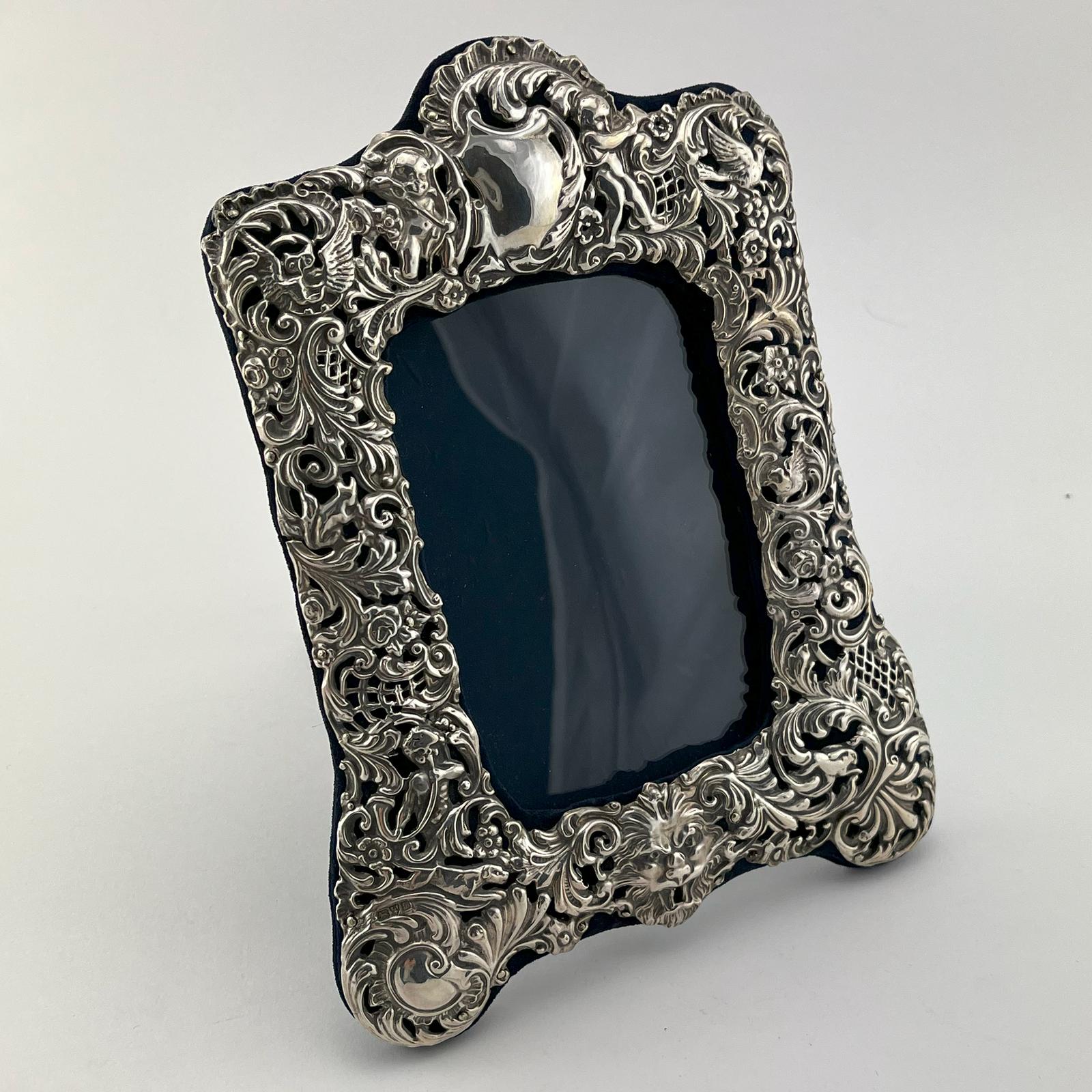 Edwardian Sterling Silver Photo Frame with Blue Velvet Back (1 of 7)
