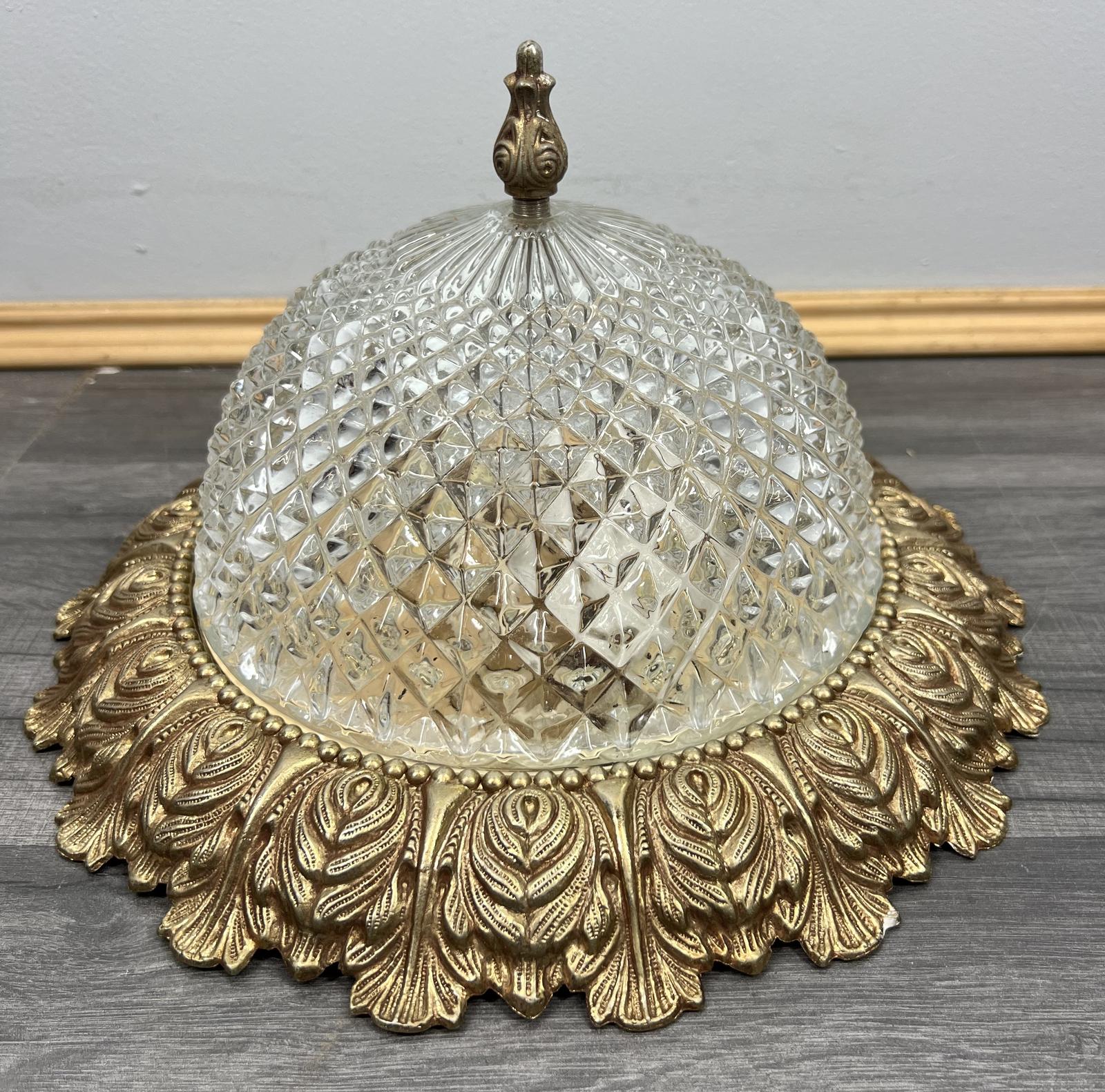 Ceiling Light Vintage Dome Cut Glass Brass Mounting with 2 Bulbs (1 of 8) Ceiling Light Vintage Dome Cut Glass Brass Mounting with 2 Bulbs (1 of 8)