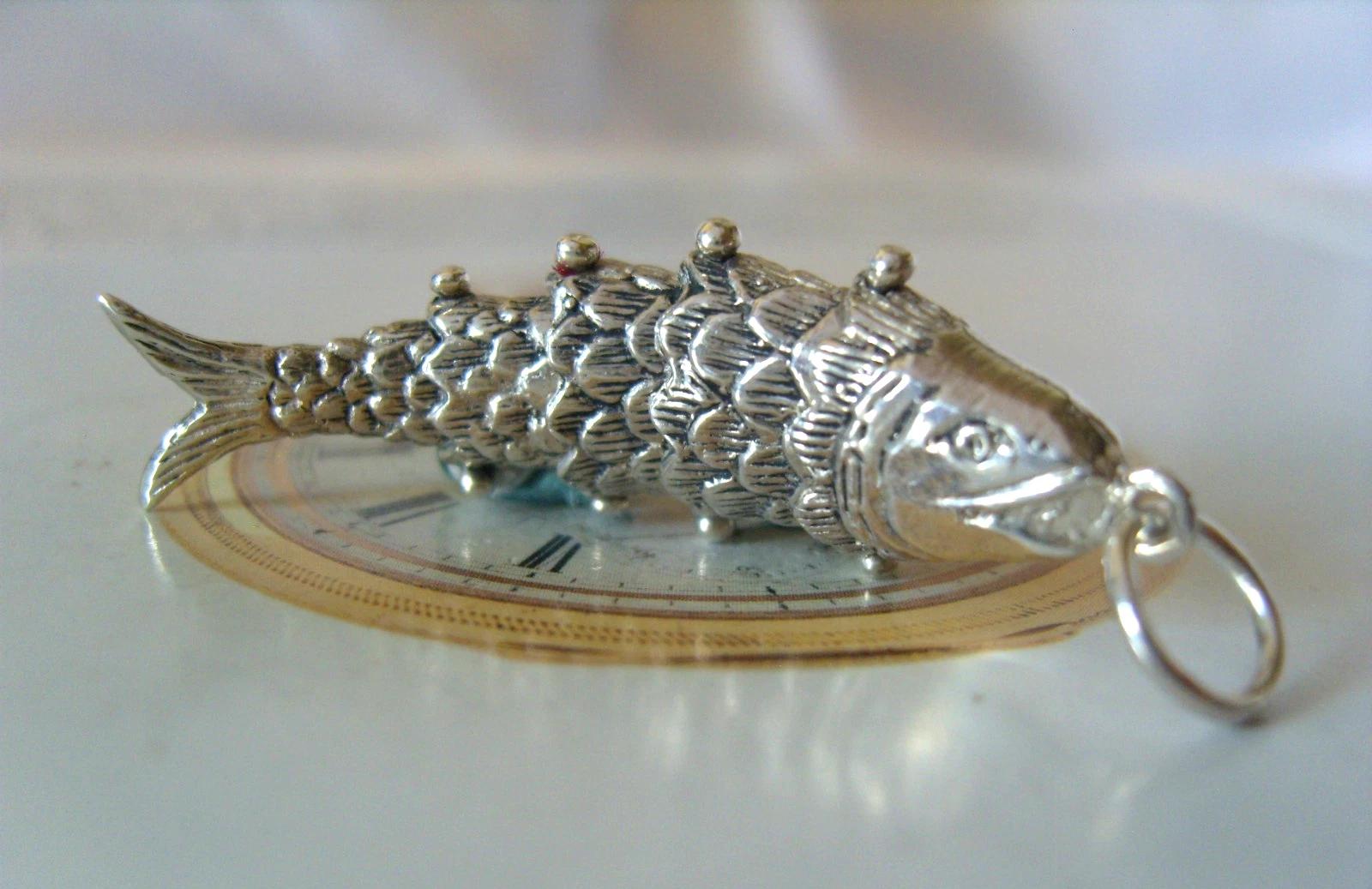 Pocket Watch Chain Fob Silver 925 Fish Big Articulated 1970s Pendant (1 of 9) Pocket Watch Chain Fob Silver 925 Fish Big Articulated 1970s Pendant (1 of 9)