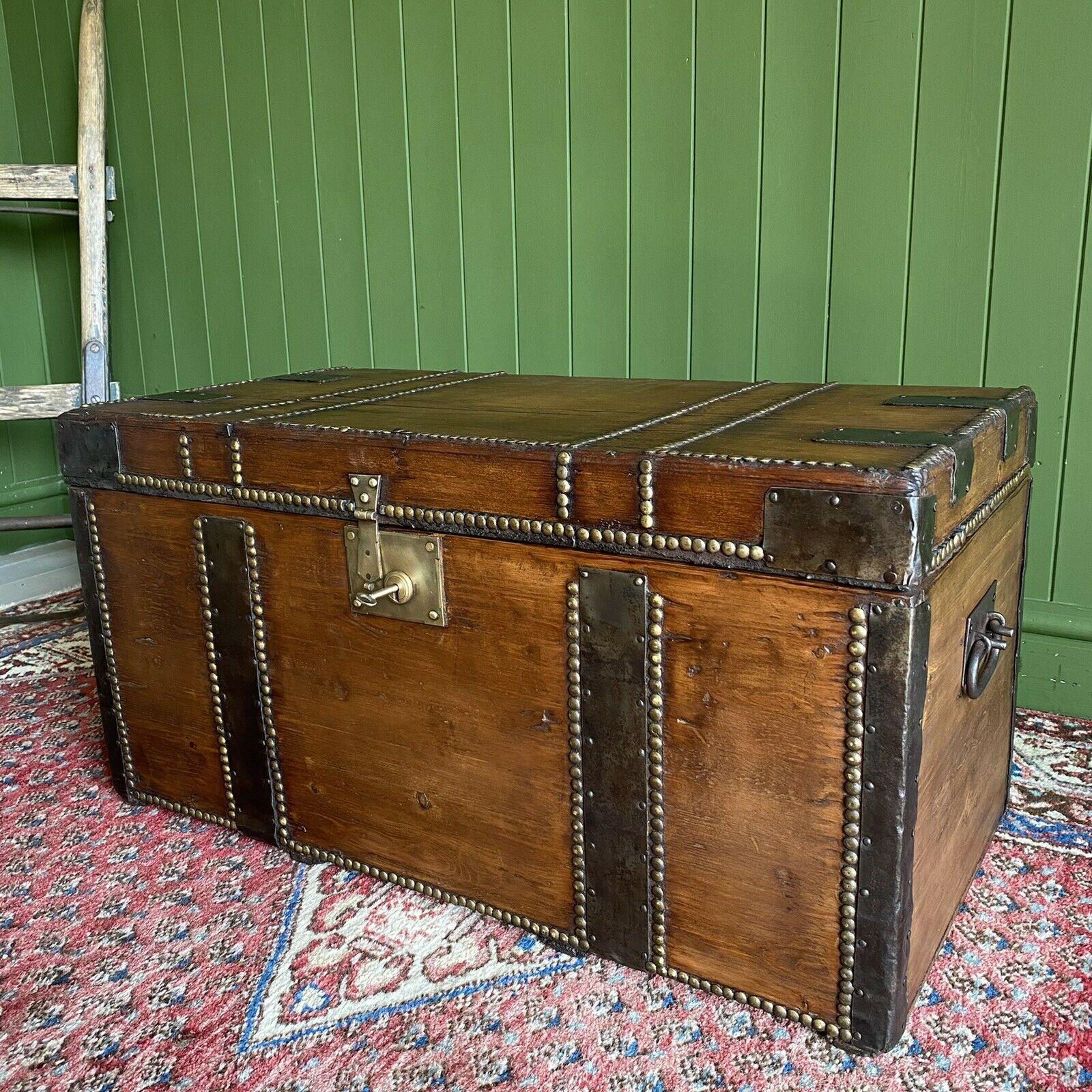 Antique Victorian Rustic Trunk Chest Coffee Table Storage Box + Key - Old Pine Carriage Trunk (1 of 10) Antique Victorian Rustic Trunk Chest Coffee Table Storage Box + Key - Old Pine Carriage Trunk (1 of 10)