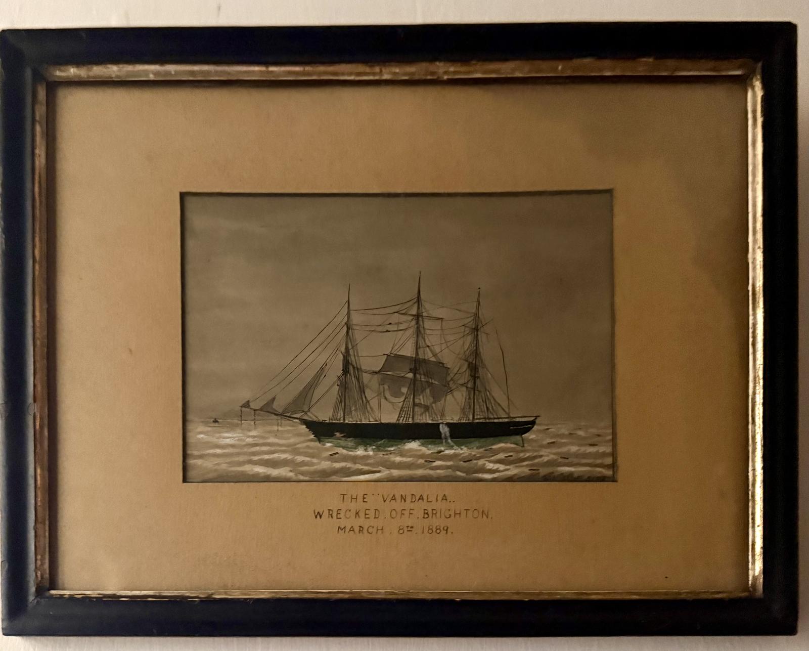 19th Century Victorian Maritime Watercolour – The Barque Vandalia Wrecked Off Brighton 1889 (1 of 7) 19th Century Victorian Maritime Watercolour – The Barque Vandalia Wrecked Off Brighton 1889 (1 of 7)