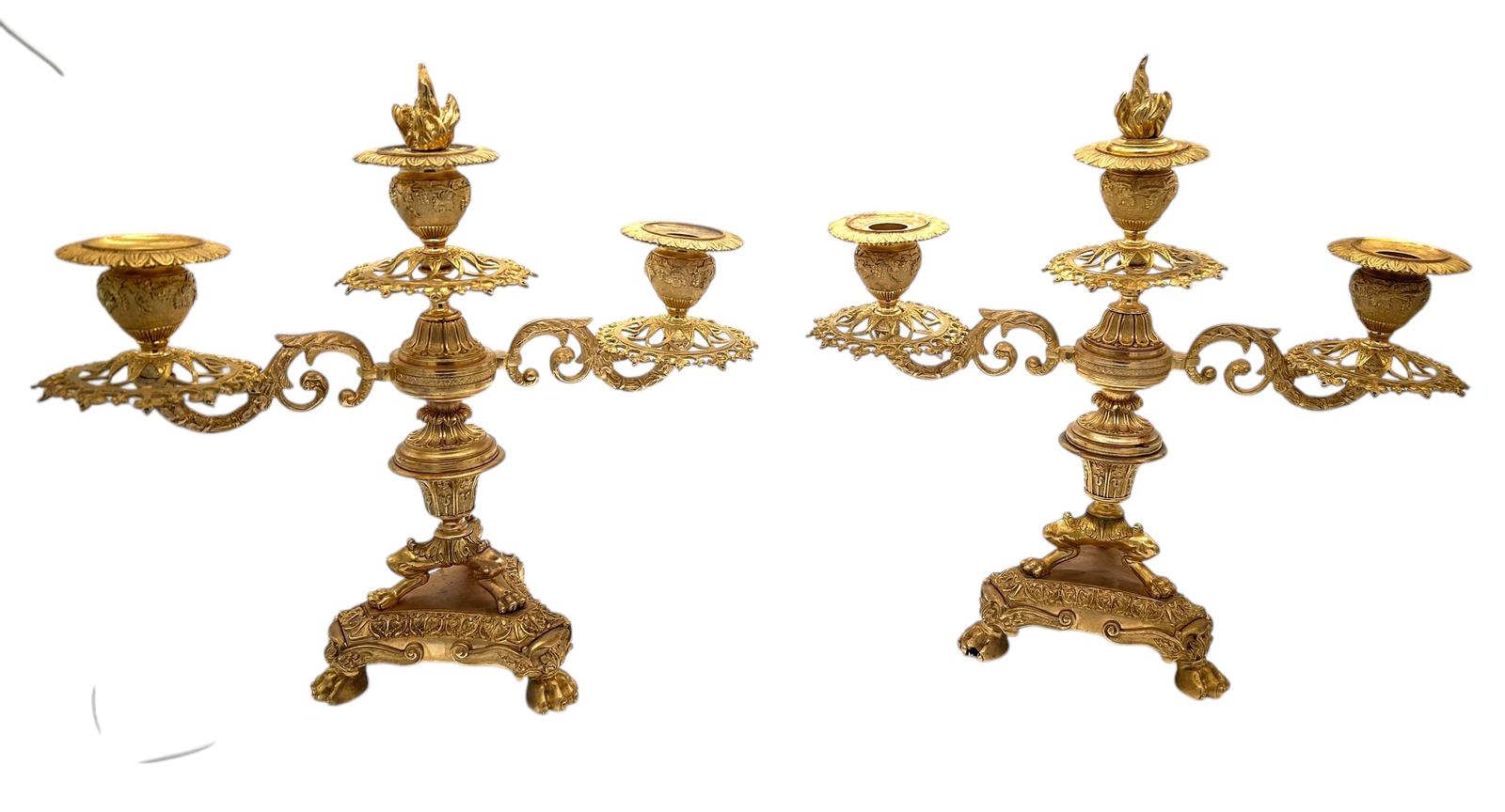 Stunning Antique French Ormolu Bronze 3 Branch Candlelabra Pair (1 of 10)
