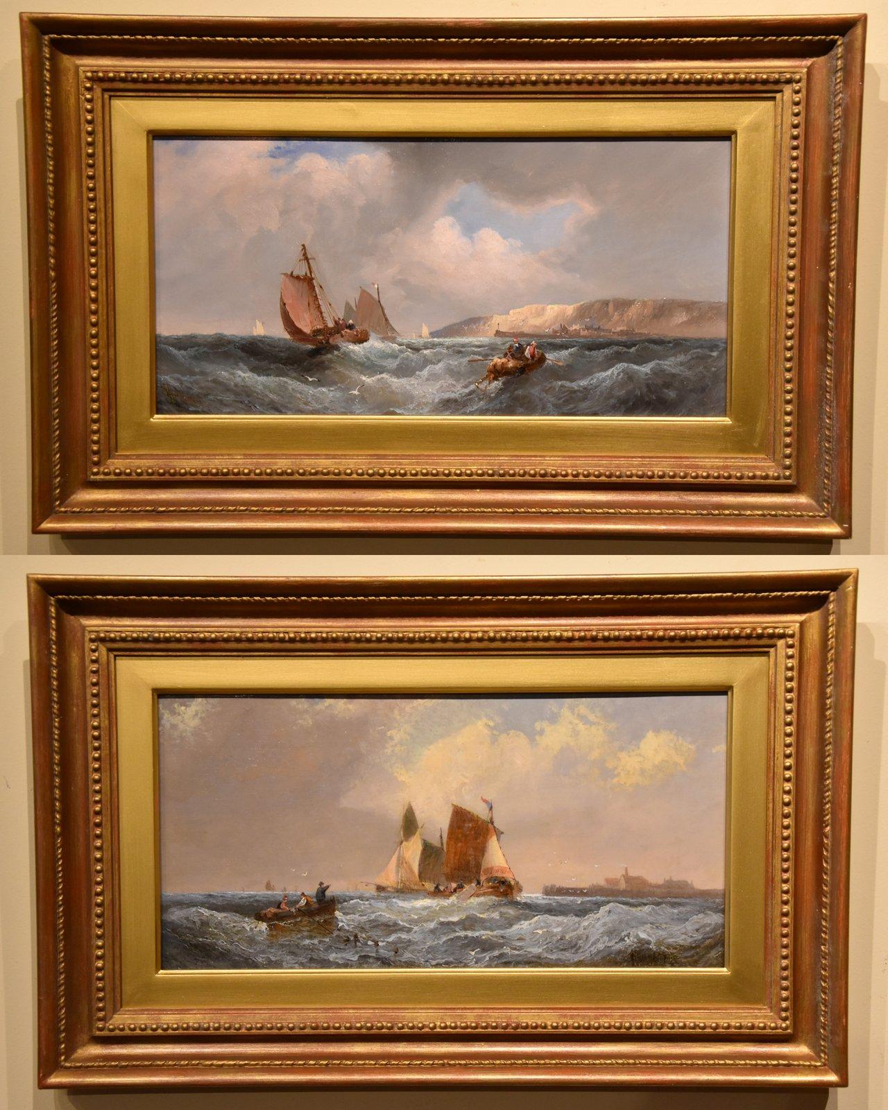 Oil Painting Pair by William Anslow Thornley "Morning and Evening off the Coast" (1 of 10)