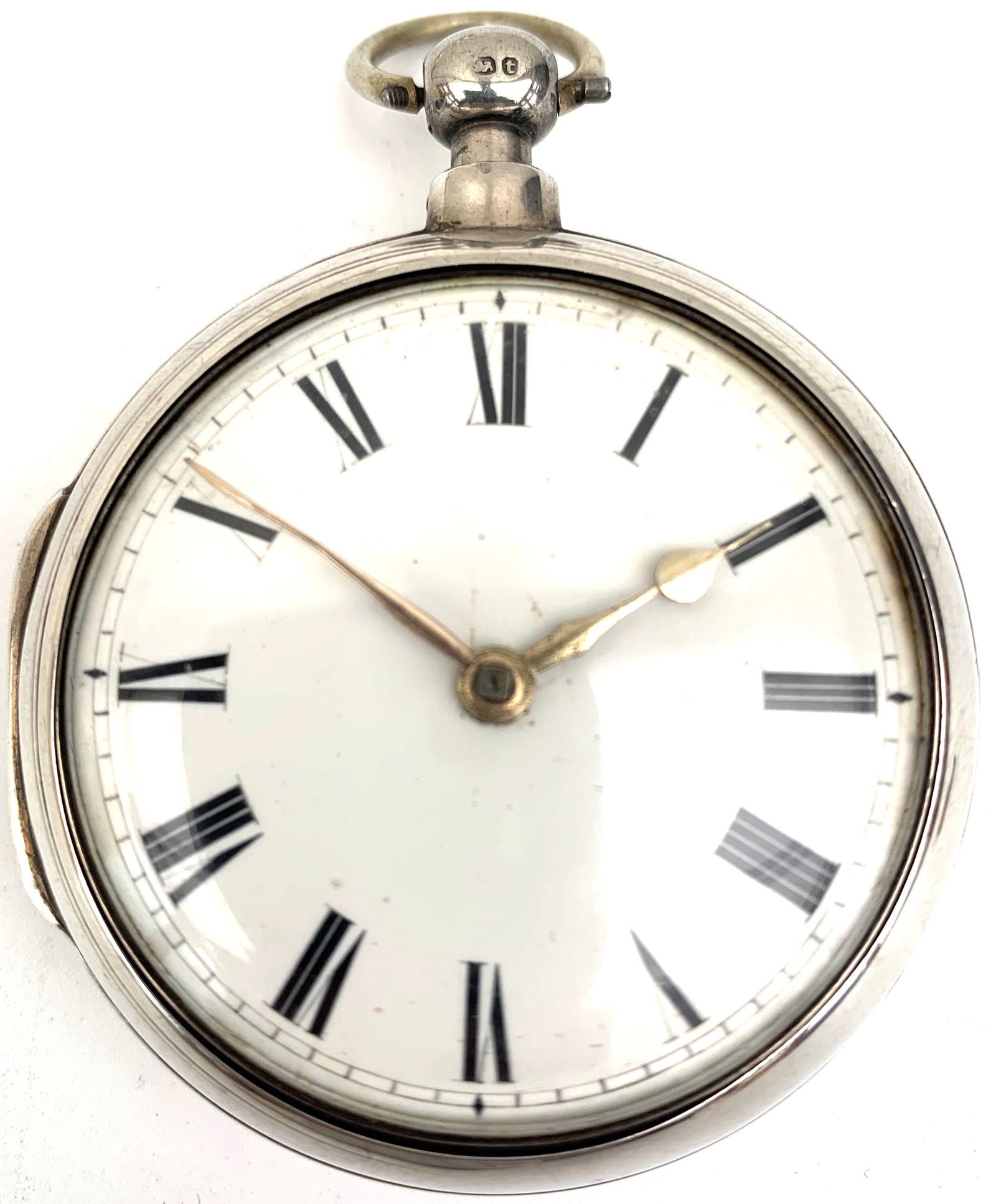 Incredible Antique Silver Pair Case Pocket Watch Fusee Verge Escapement Key Wind Enamel Dial by Joseph Johnson London (1 of 9)