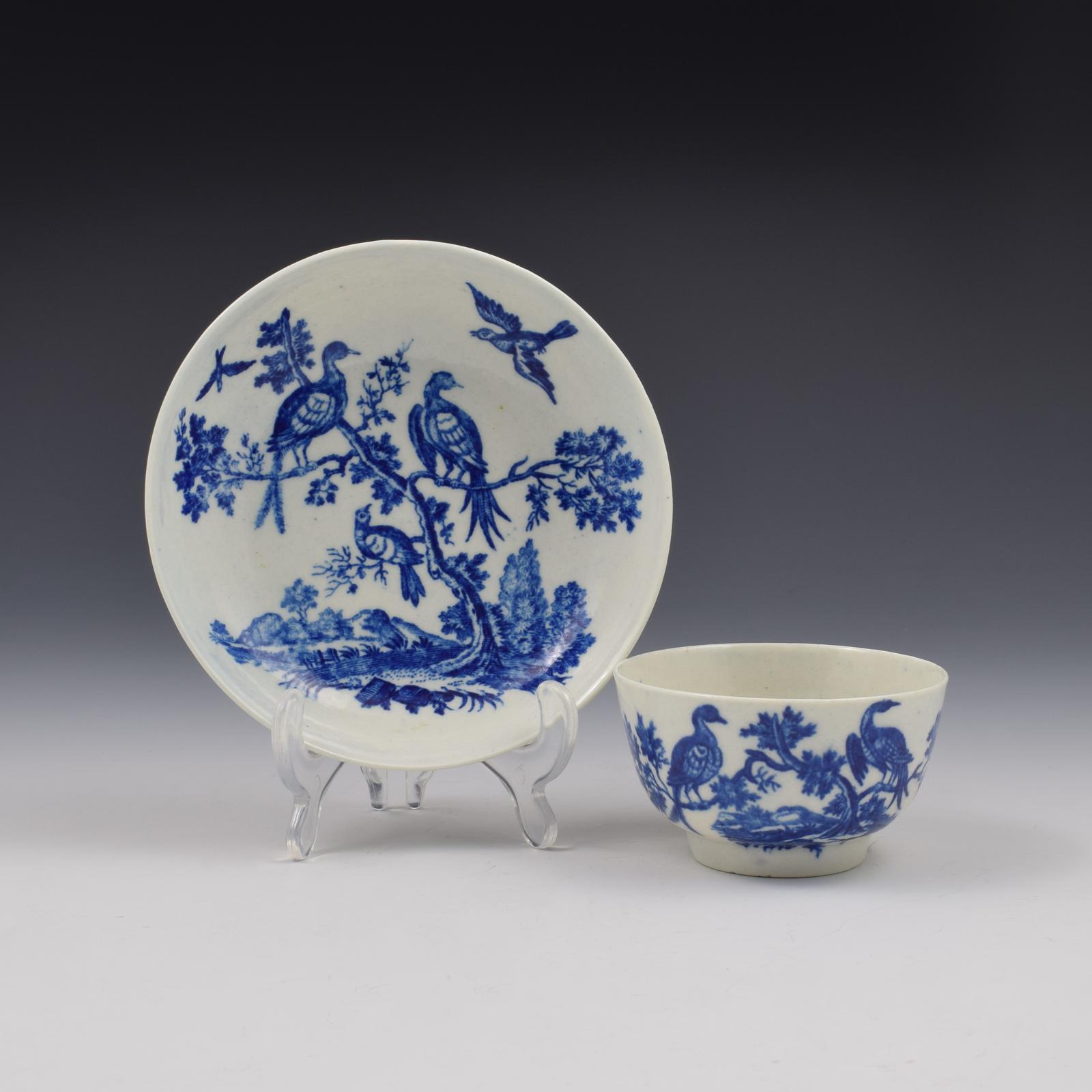 First Period Worcester Porcelain Birds in Branches Tea Bowl & Saucer c.1775 (1 of 8)